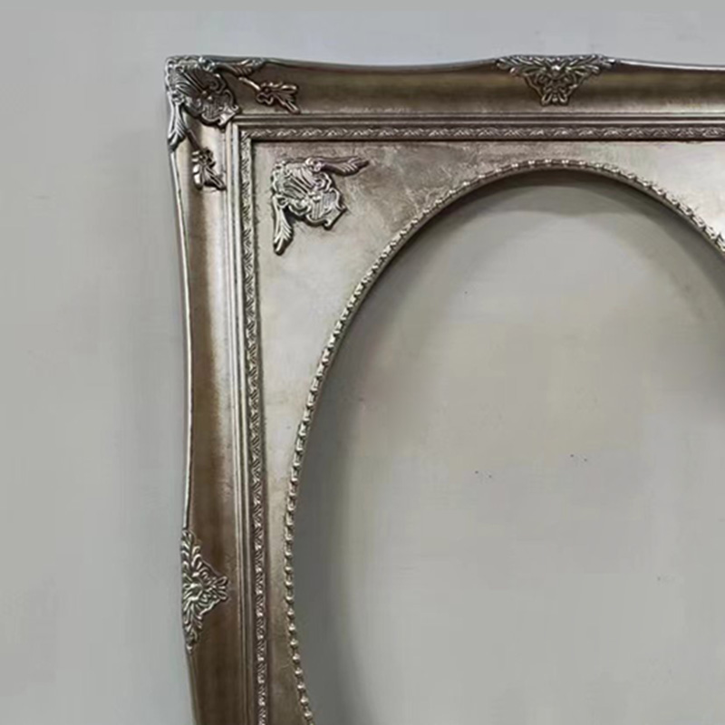 FM-15521 Champagne Silver Oval-in-Rectangle Frame in Embossed Style Width-9cm