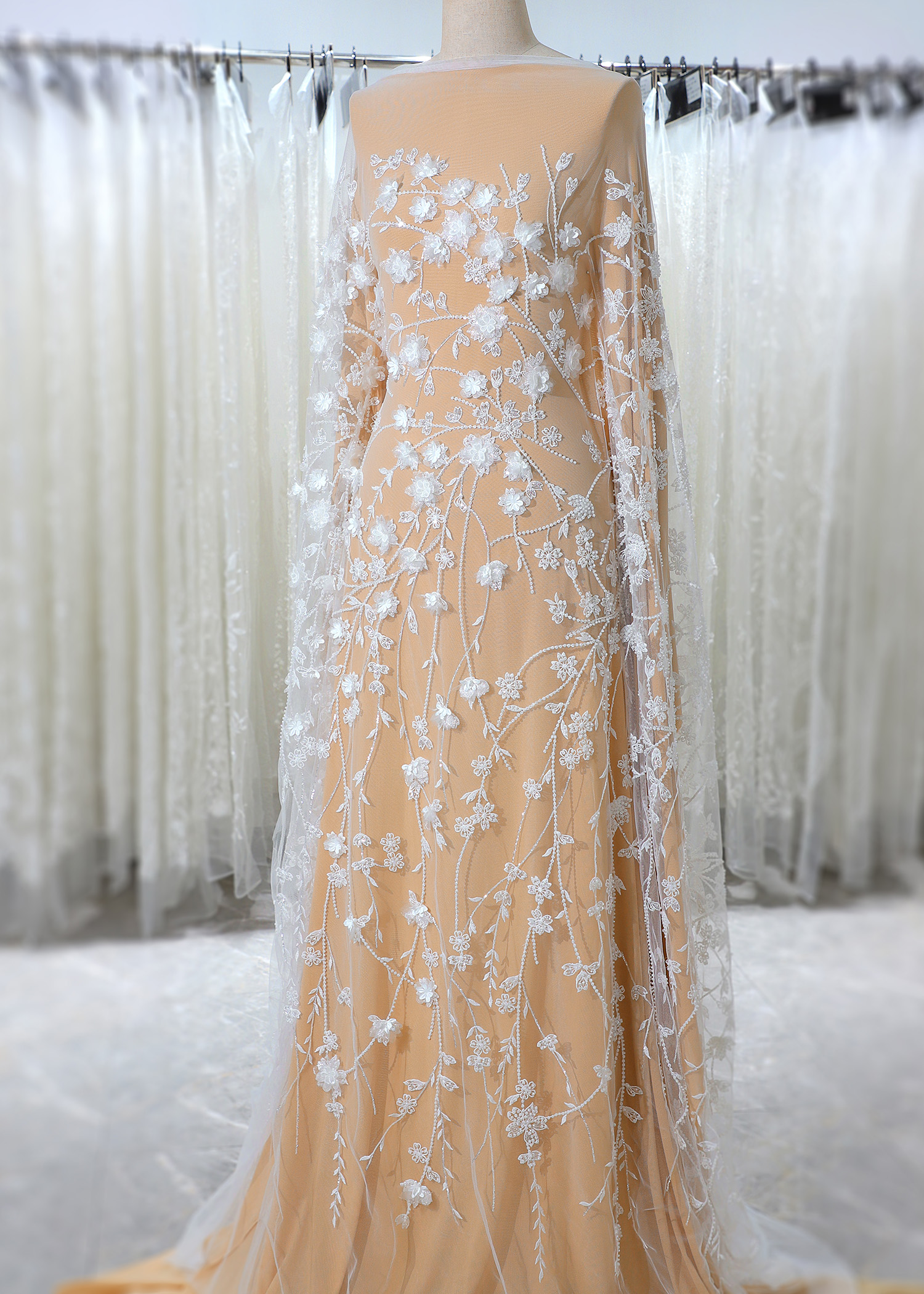 Yanzi 3D floral embroidered lace with beaded sequin  (YZ3DX002)