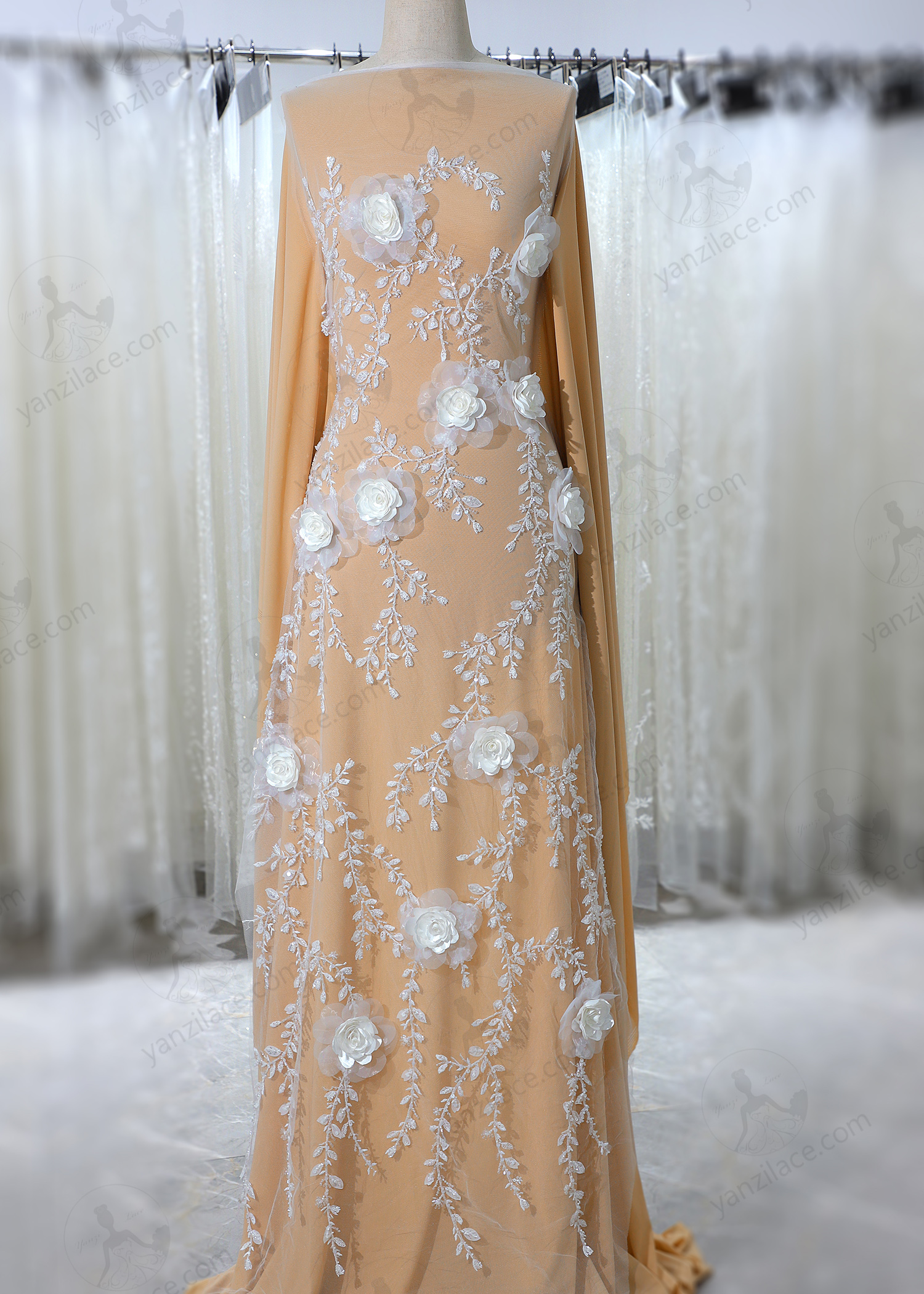 Yanzi 3D floral embroidered lace with beaded sequin  (YZ3DX011)