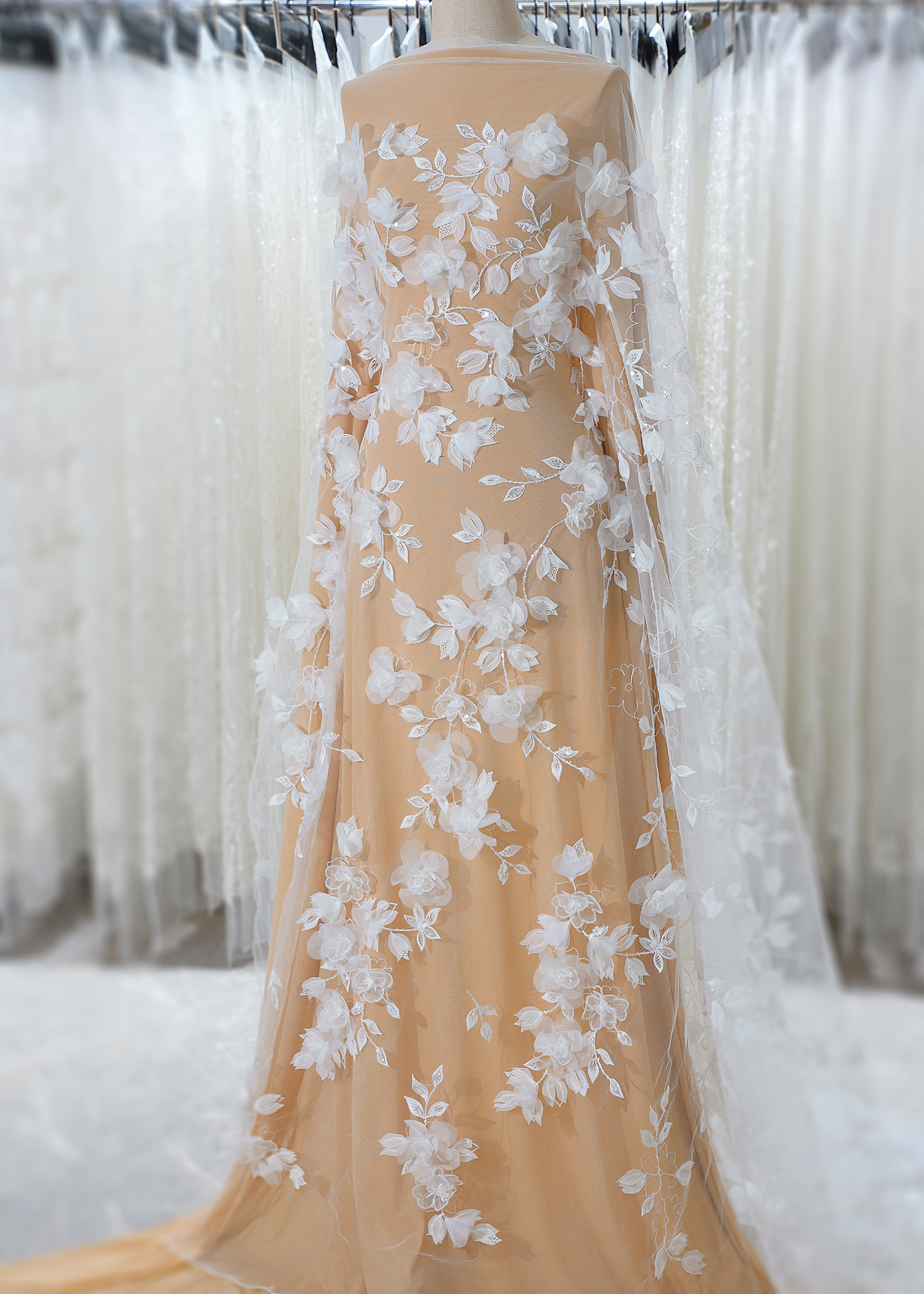 Yanzi 3D floral embroidered lace with beaded sequin  (YZ3DX007)