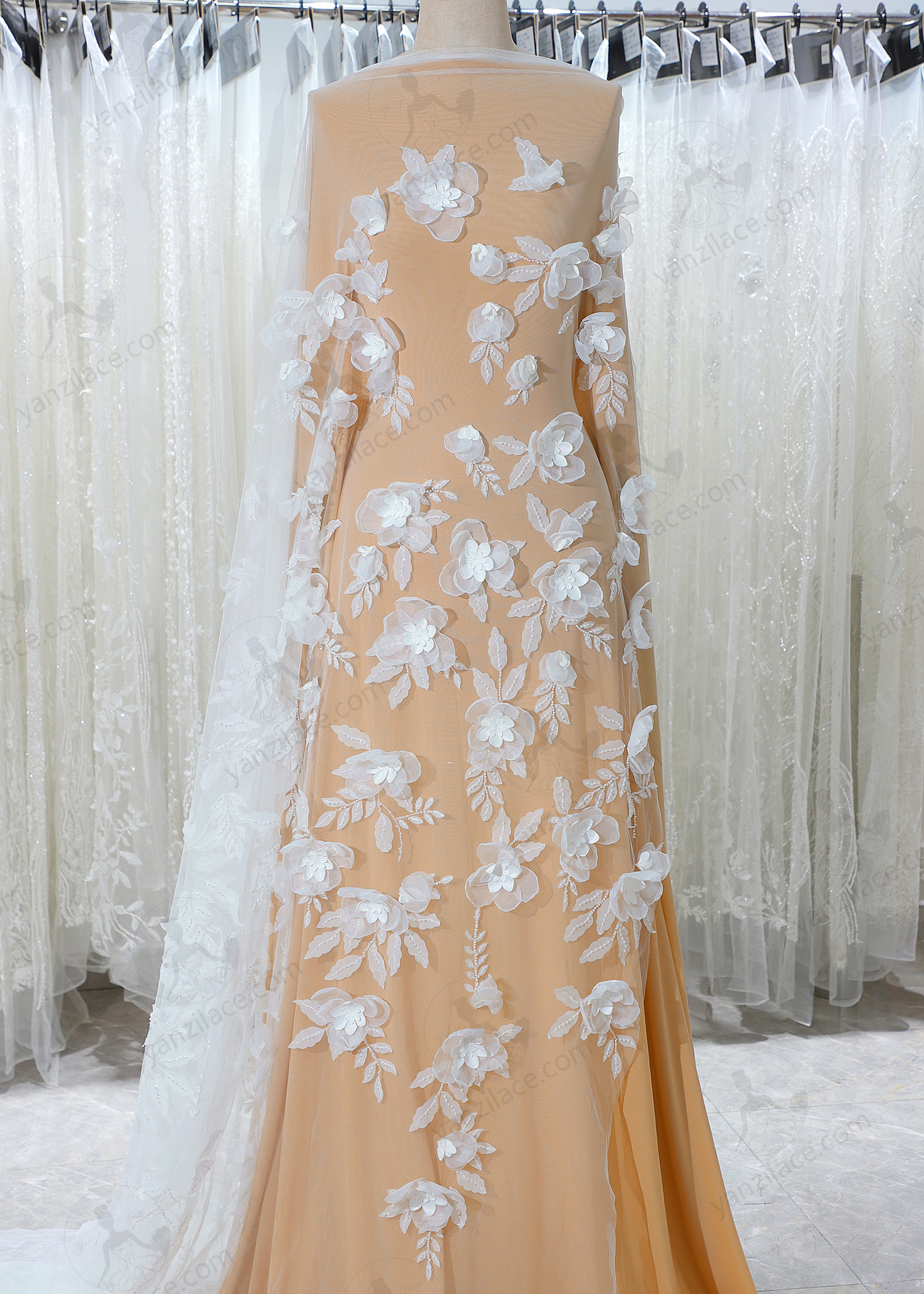 Yanzi 3D floral embroidered lace with beaded sequin  (YZ3DX006)