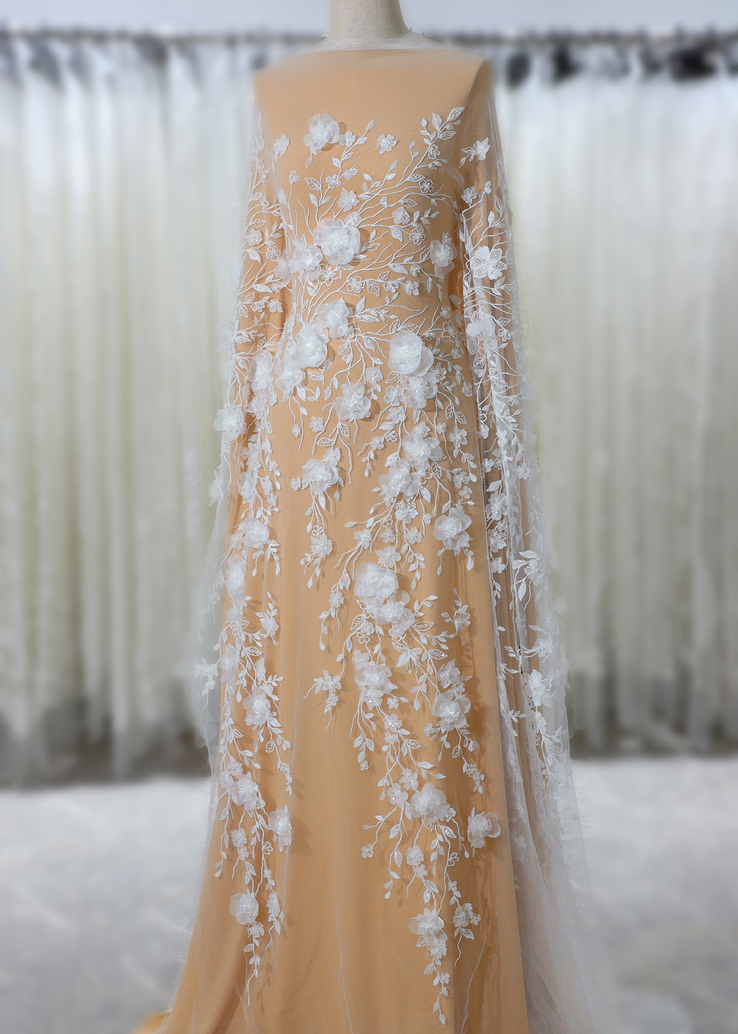 Yanzi 3D floral embroidered lace with beaded sequin  (YZ3DX001)