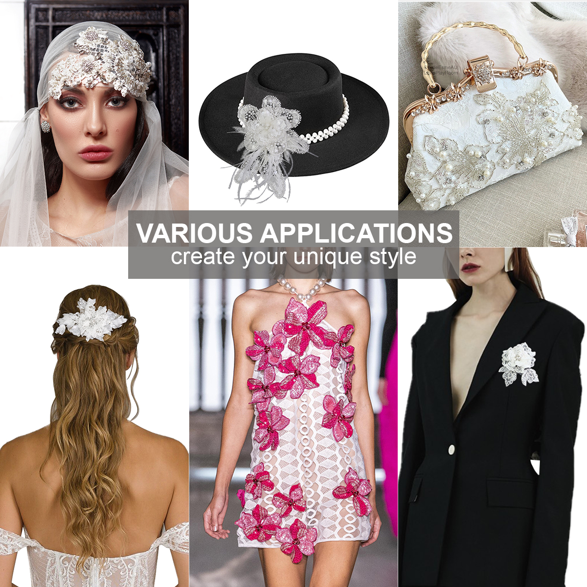 Yanzi 7pcs handmade beaded bodice applique (YZDH021）