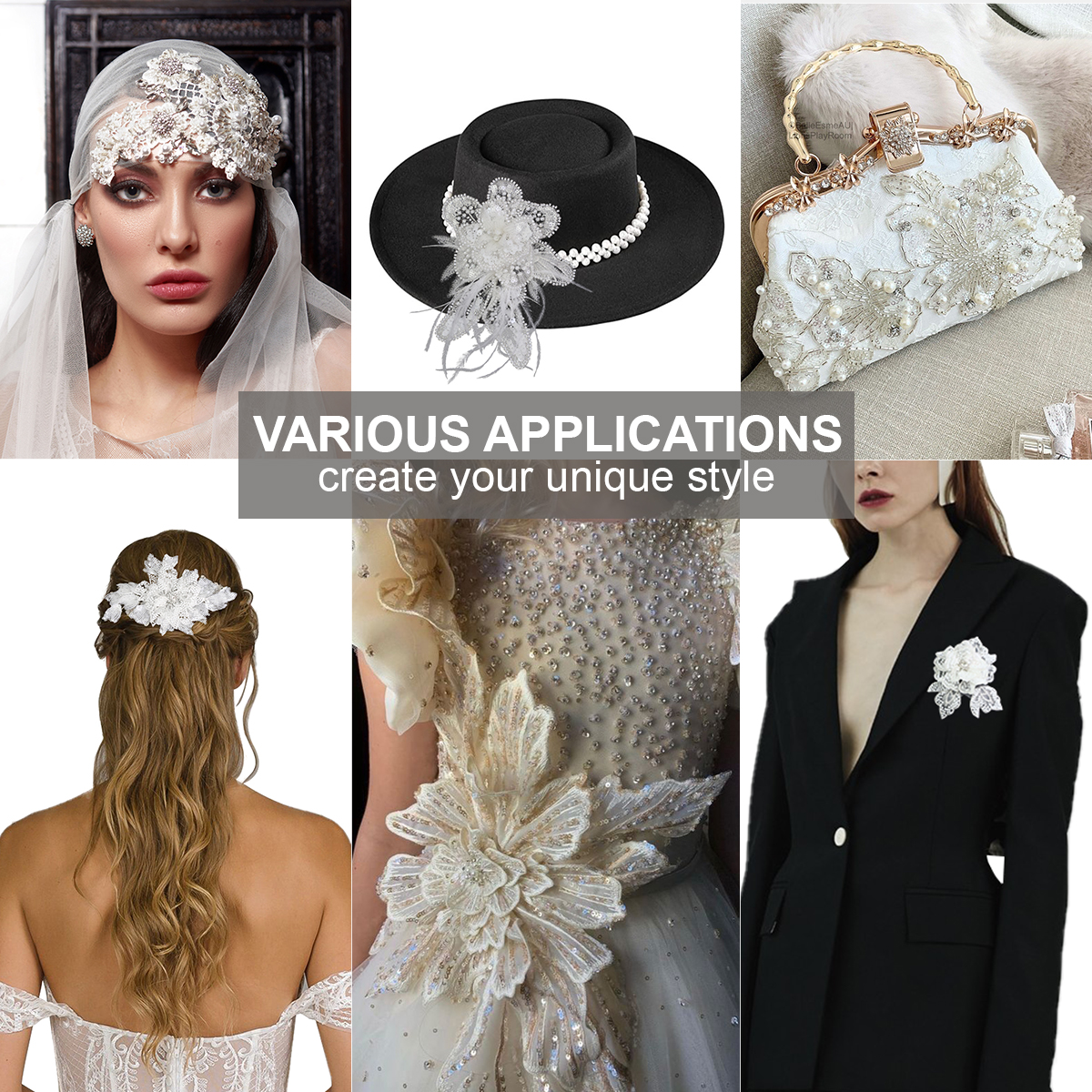 Yanzi Handmade Rhinestones Applique Sewing Beads Stones Trim Lace Patches Sequins Beaded Accessory for Wedding Dresses DIY Decorative Clothes (YZDH002）