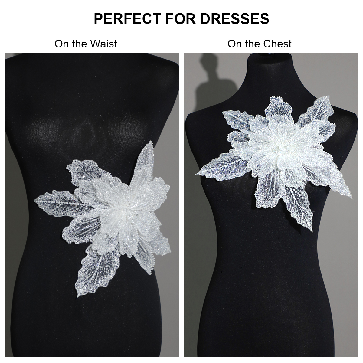 Yanzi Handmade Rhinestones Applique Sewing Beads Stones Trim Lace Patches Sequins Beaded Accessory for Wedding Dresses DIY Decorative Clothes (YZDH002）