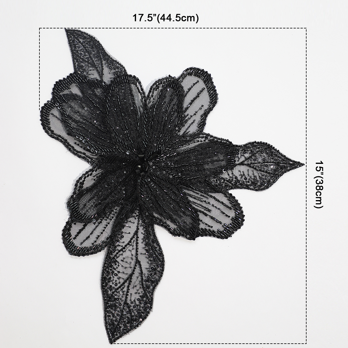 Yanzi Handmade Black Lace Beaded Applique Sew on Sequins Trimming Patches for Dress Clothing Accessories (YZDH005）