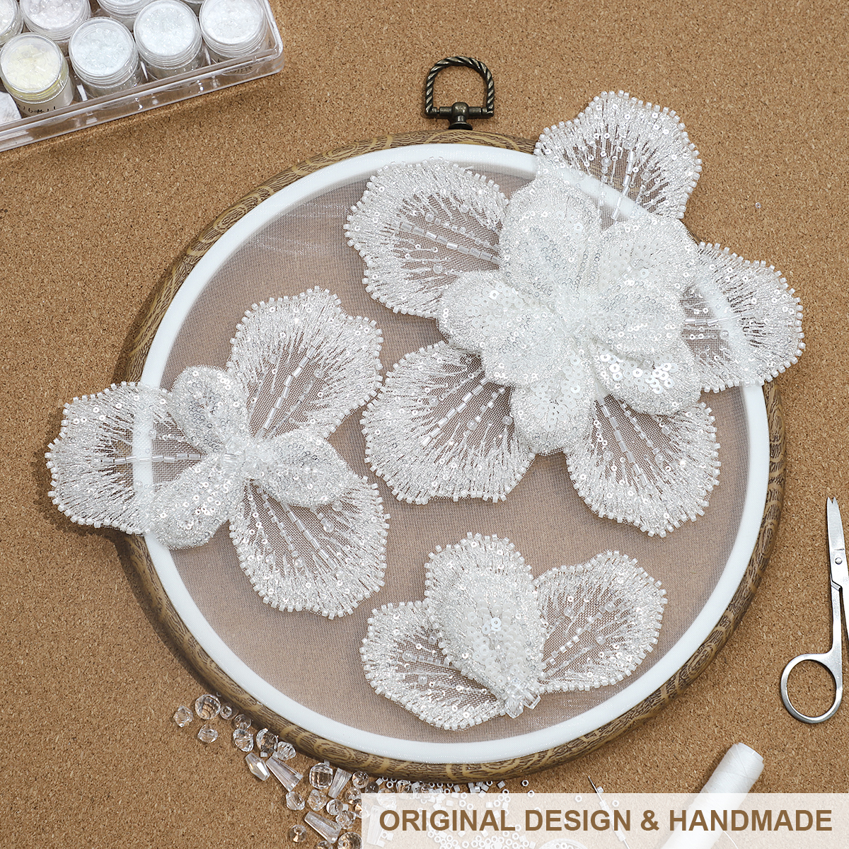 Yanzi Handmade 3d Flower Sequin Beads Applique for Dress Clothing Accessories (YZDH020）