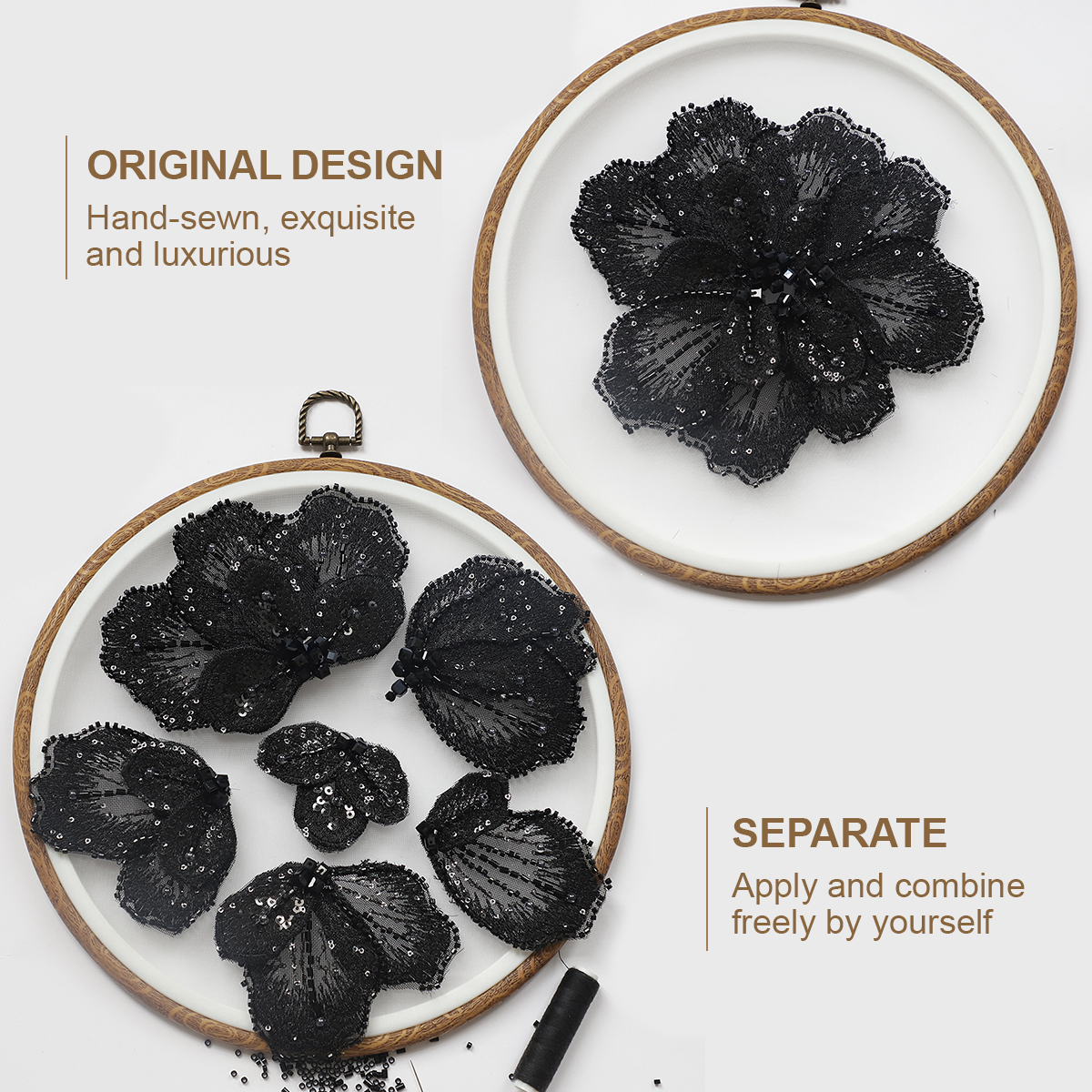 Yanzi 7pcs handmade black beaded bodice applique (YZDH021）