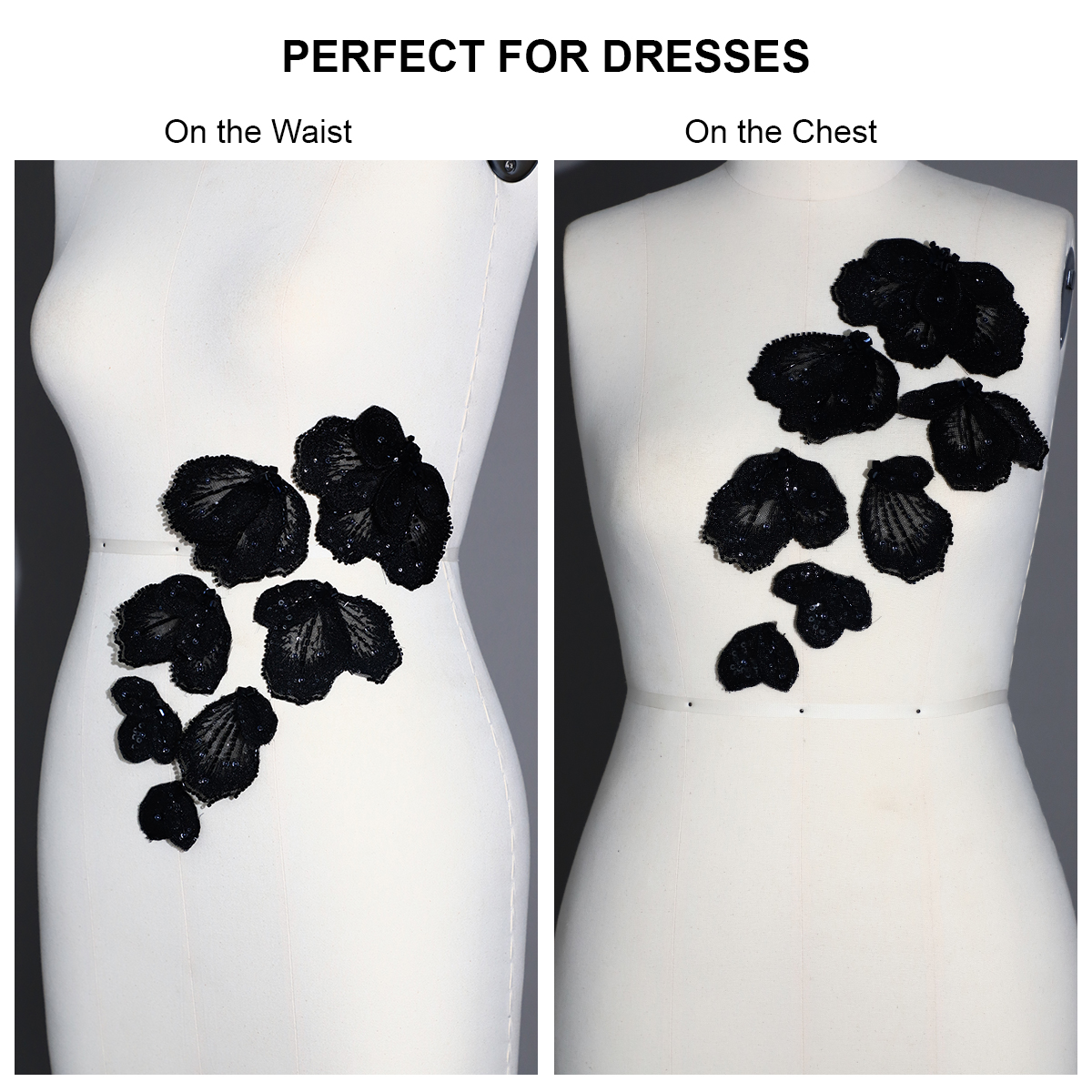 Yanzi 7pcs handmade black beaded bodice applique (YZDH021）