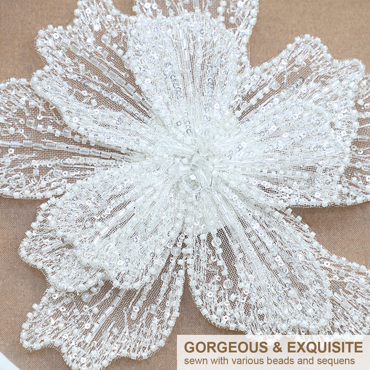 Yanzi Handmade 3d Flower Sequin Beads Applique for Dress Clothing Accessories (YZDH024）