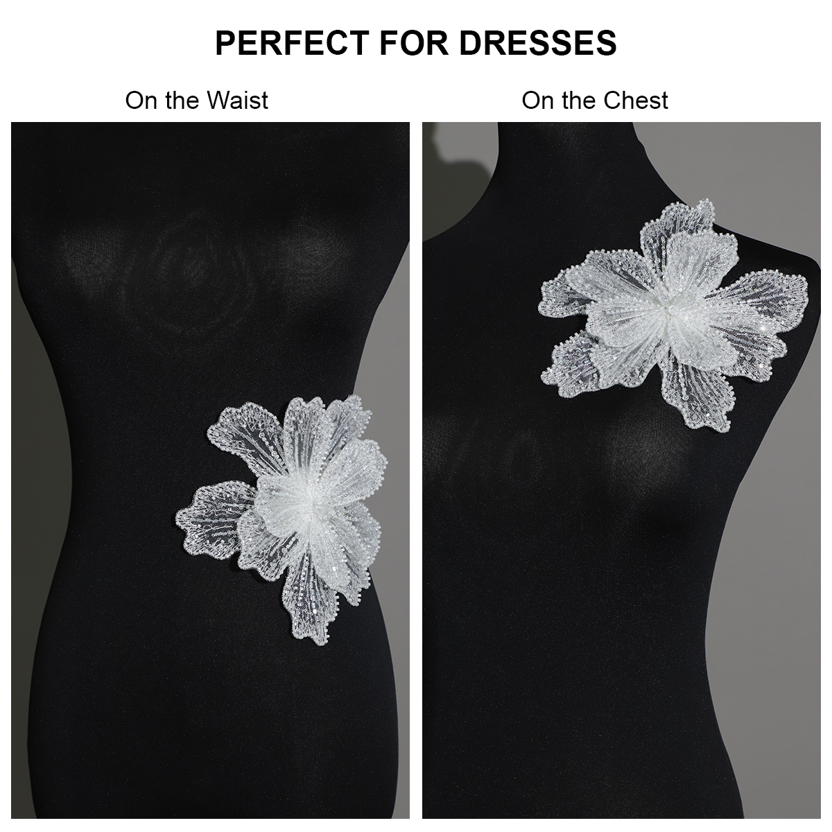 Yanzi Handmade 3d Flower Sequin Beads Applique for Dress Clothing Accessories (YZDH024）