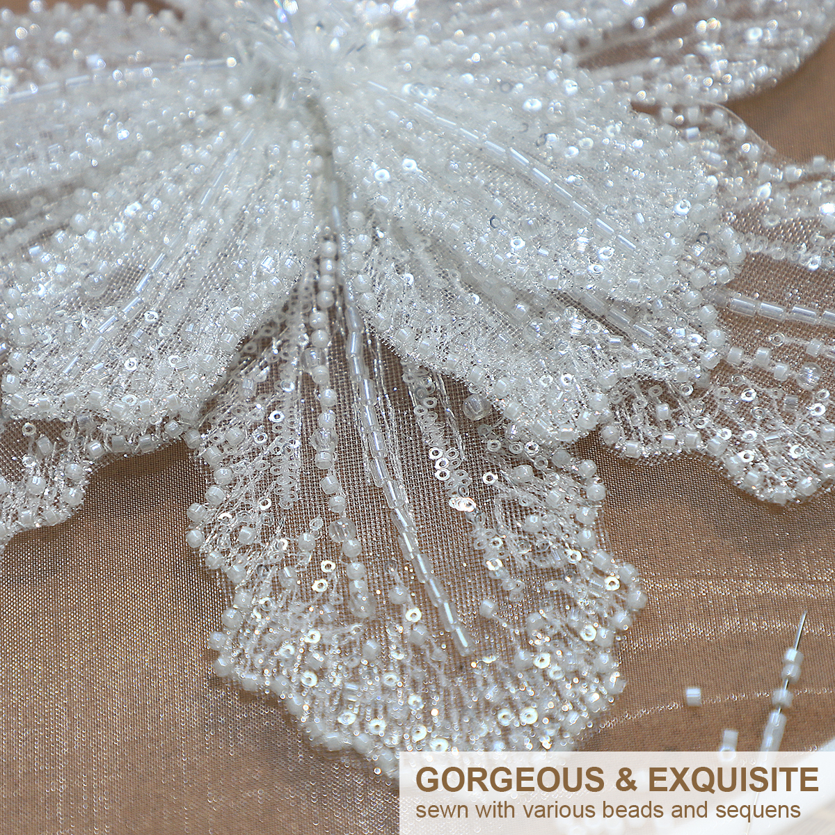 Yanzi Handmade 3d Flower Applique with Sequin Beads for Dress Clothing Accessories (YZDH025）