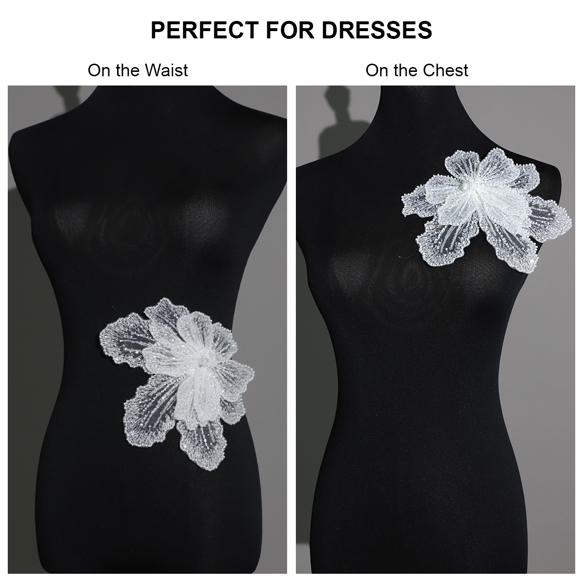 Yanzi Handmade 3d Flower Applique with Sequin Beads for Dress Clothing Accessories (YZDH025）