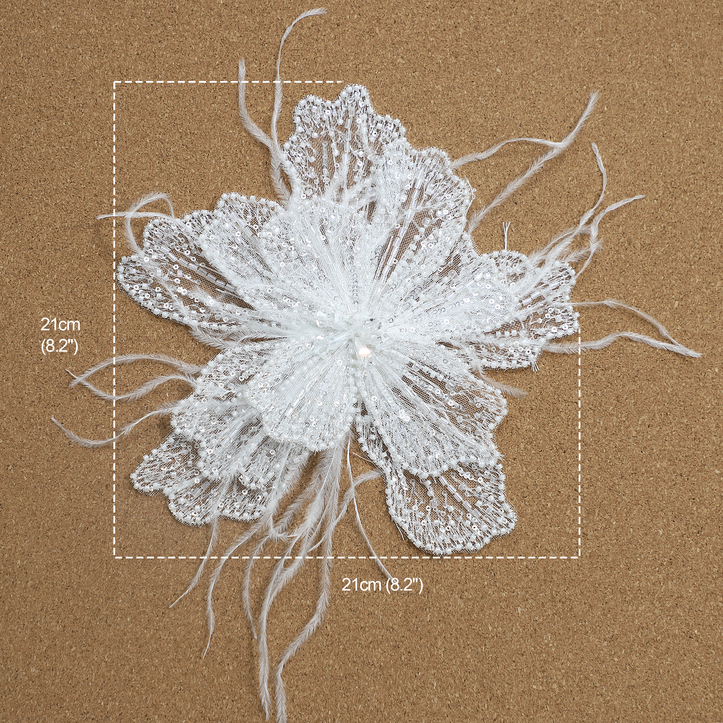 Yanzi Handmade 3d Flower Sequin Beads Applique with Feather for Dress Clothing Accessories (YZDH026）