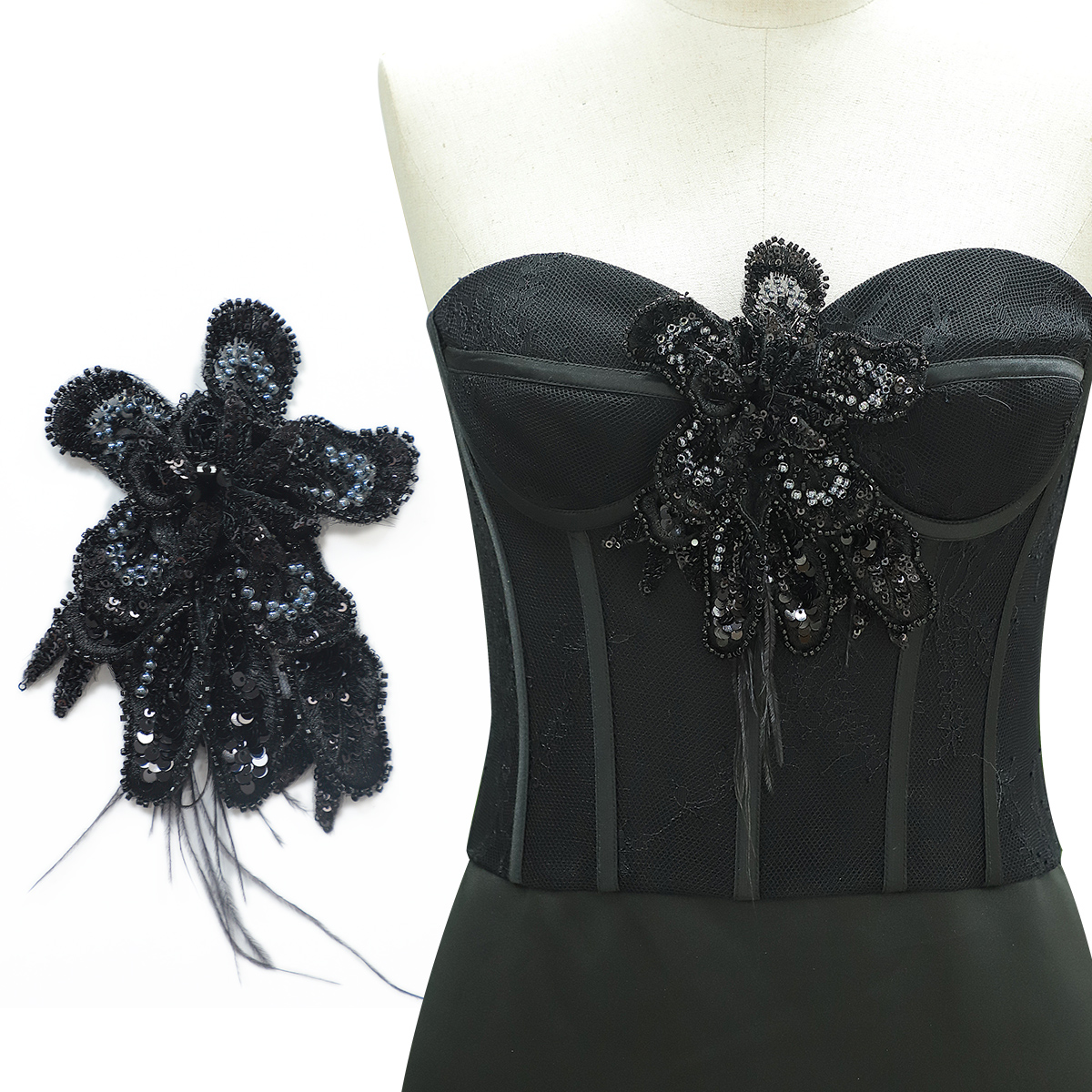 Yanzi Handmade 3d Flower Sequin Beads Applique for Dress Clothing Accessories (YZLQ013）