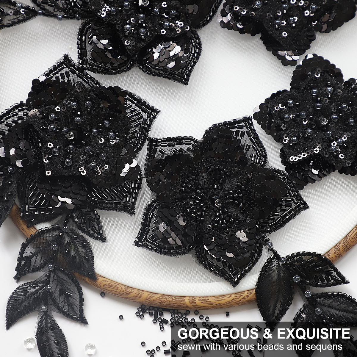 Yanzi Handmade 3d Flower Sequin Beads Applique(YZDH036)