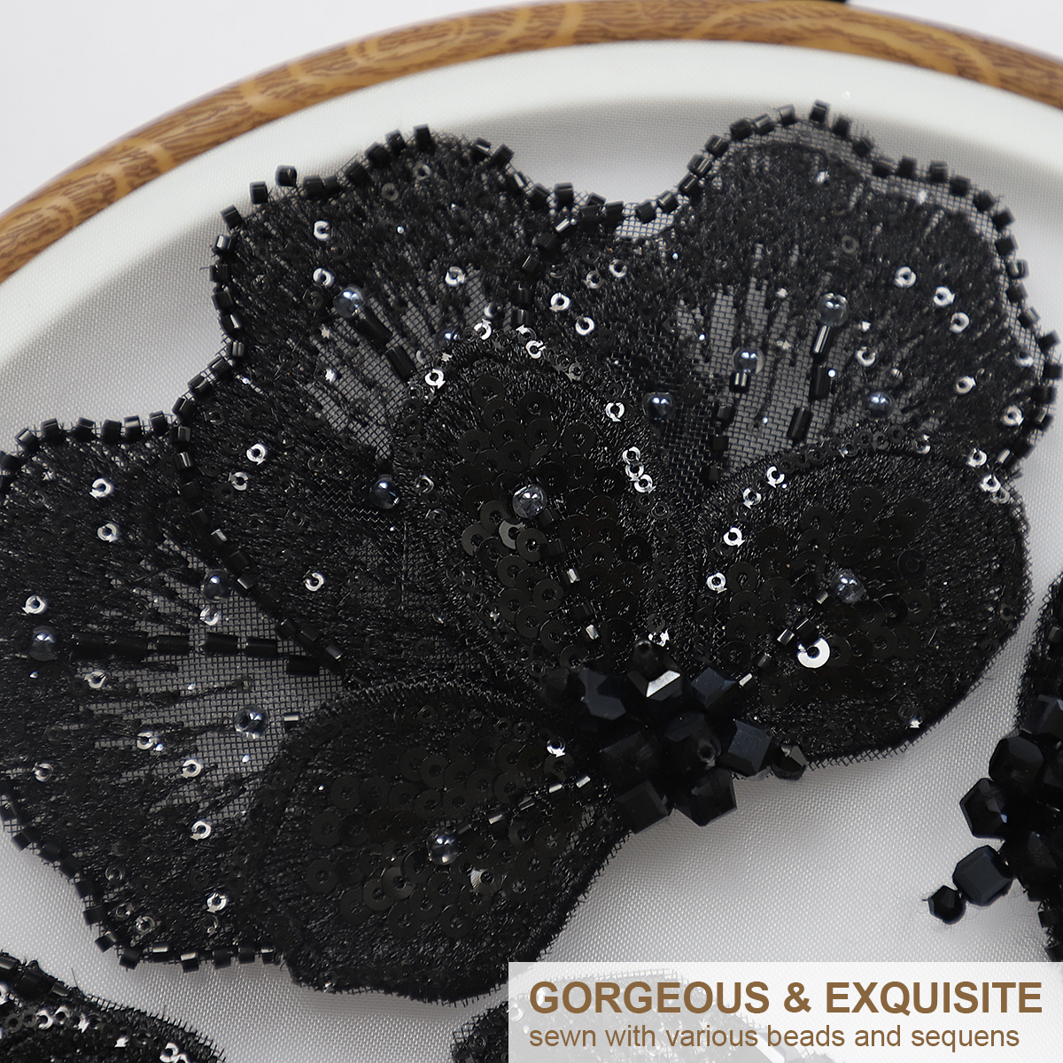 Yanzi 7pcs handmade black beaded bodice applique (YZDH021）