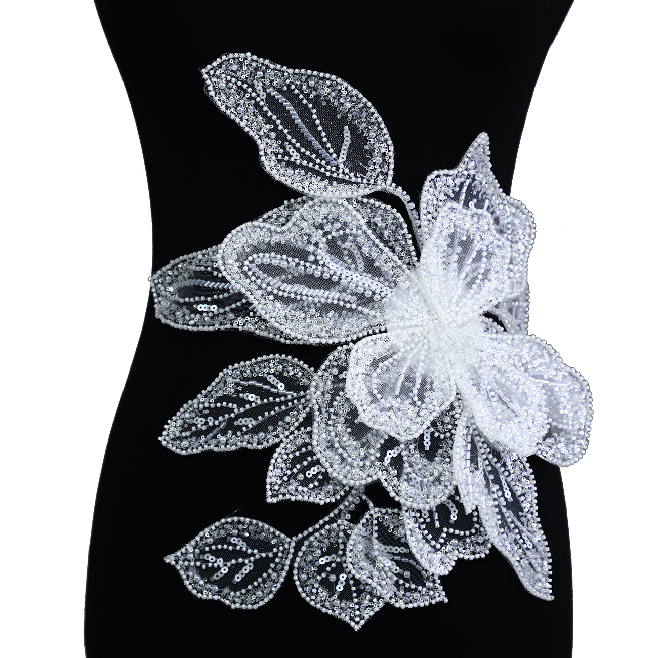 Yanzi Handmade Rhinestones Applique Sewing Beads Stones Trim Lace Patches Sequins Beaded Accessory for Wedding Dresses DIY Decorative Clothes (YZDH001）