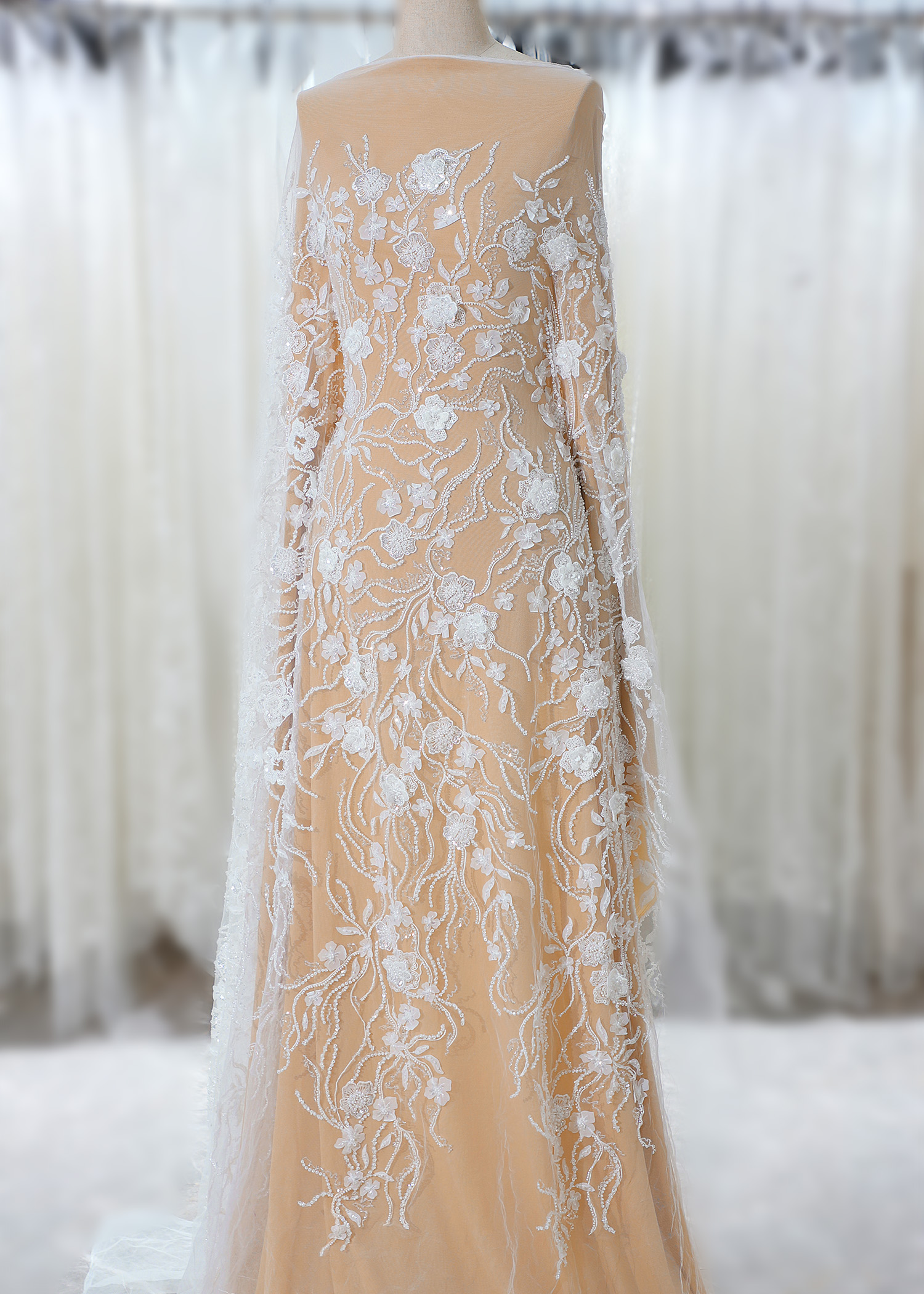 Yanzi 3D floral embroidered lace with beaded sequin  (YZ3DX004)