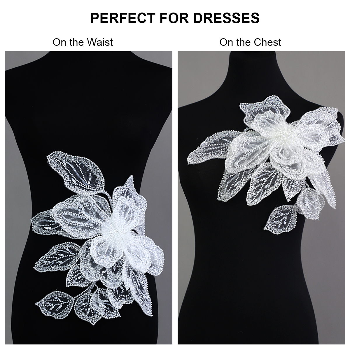 Yanzi Handmade Rhinestones Applique Sewing Beads Stones Trim Lace Patches Sequins Beaded Accessory for Wedding Dresses DIY Decorative Clothes (YZDH001）