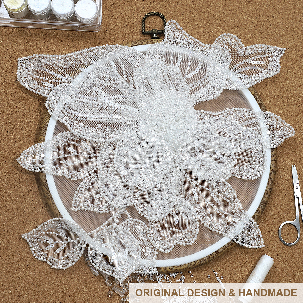 Yanzi Handmade Rhinestones Applique Sewing Beads Stones Trim Lace Patches Sequins Beaded Accessory for Wedding Dresses DIY Decorative Clothes (YZDH001）