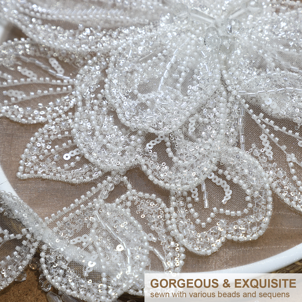 Yanzi Handmade Rhinestones Applique Sewing Beads Stones Trim Lace Patches Sequins Beaded Accessory for Wedding Dresses DIY Decorative Clothes (YZDH001）