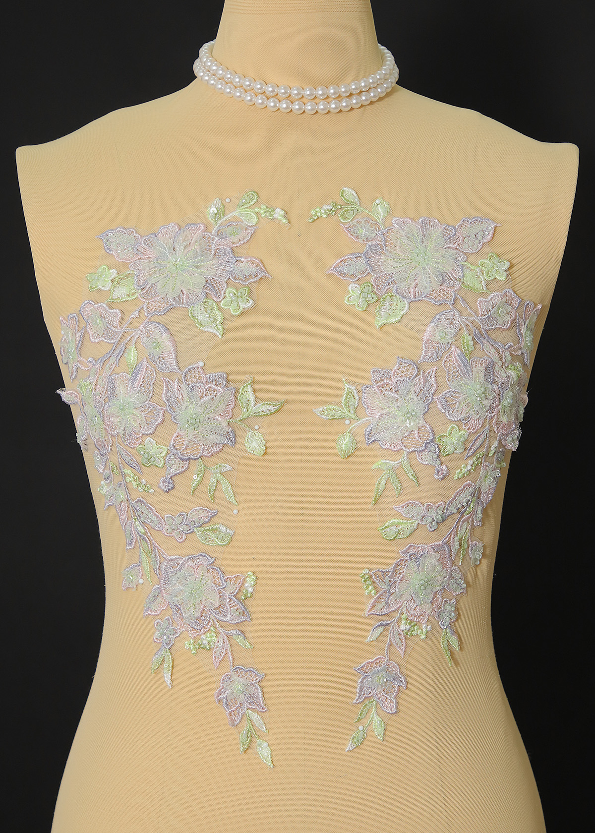 Yanzi embroidery applique floral Laser beaded sequin lace (YZOH115)