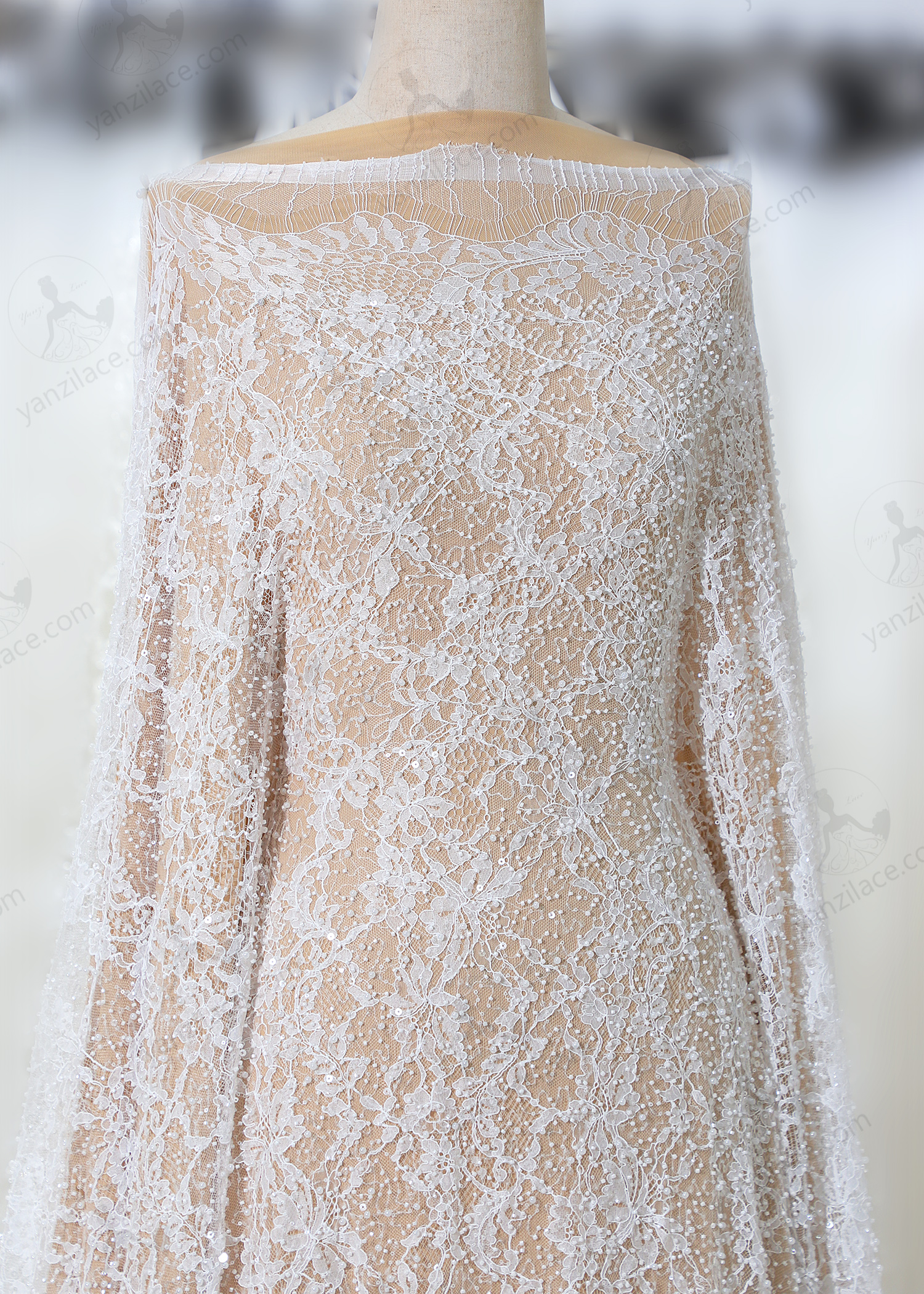 Yanzi eyelash lace with bead embroidery bridal wedding fabric lace (YZZX899+L18219)