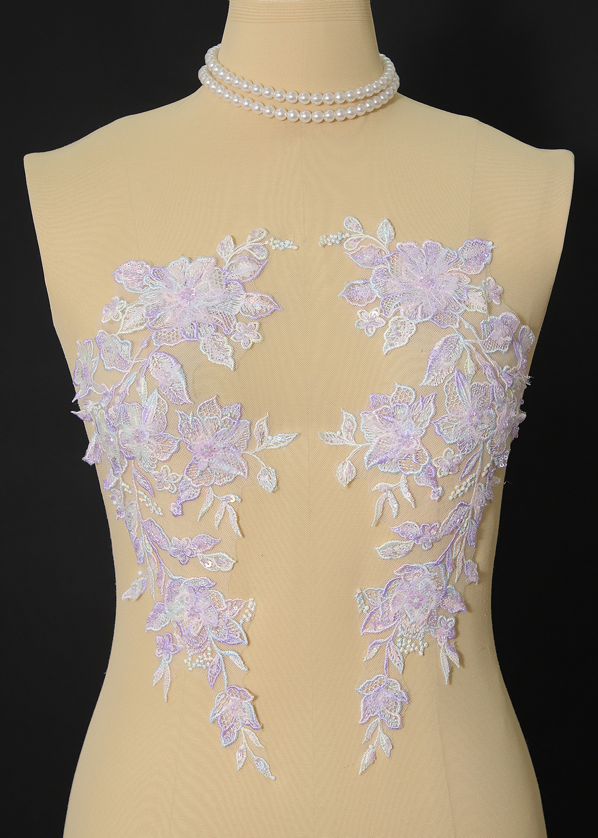 Yanzi embroidery applique floral Laser beaded sequin lace (YZOH115)