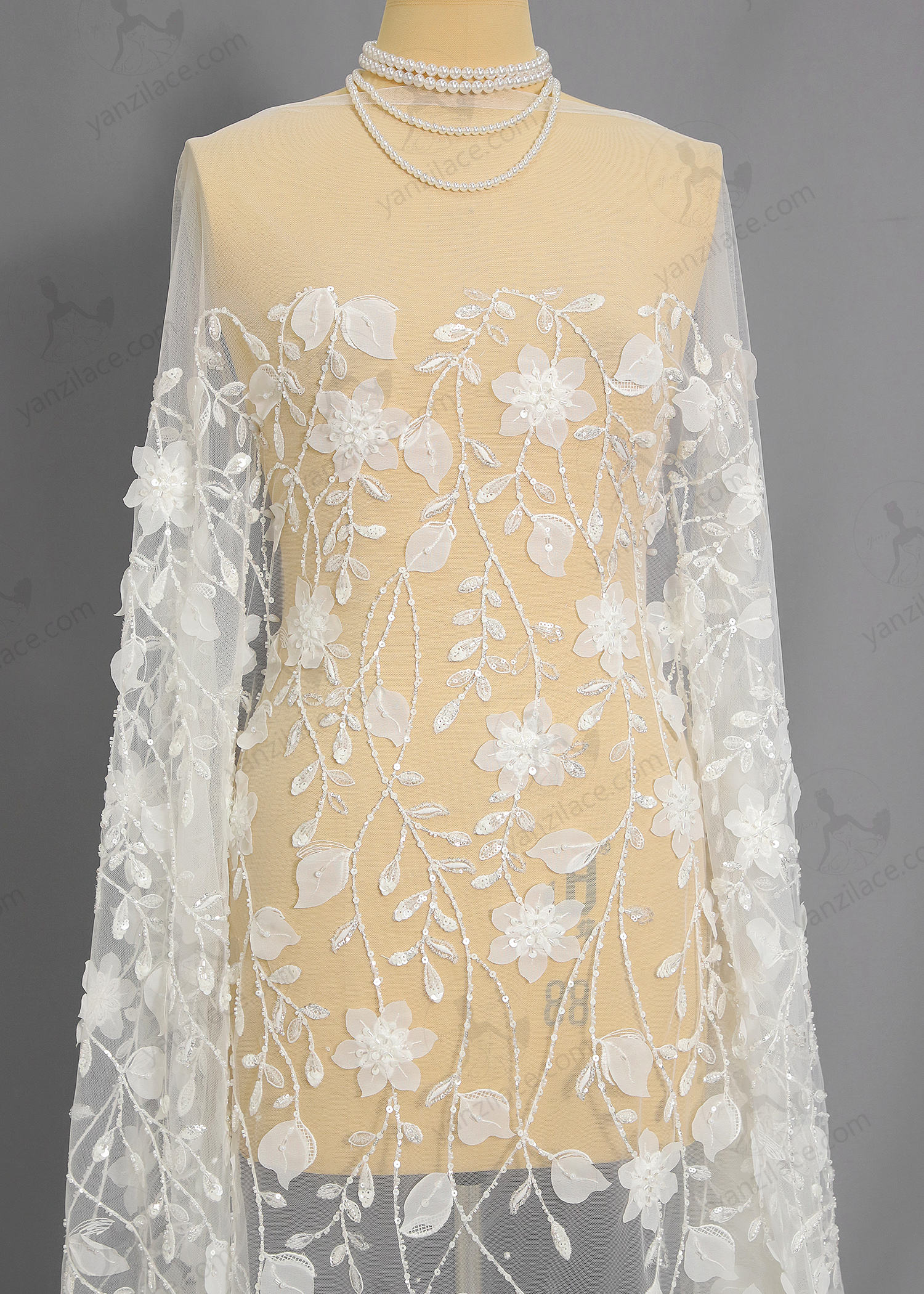 Yanzi 3d floral Laser beaded sequin embroidered lace (YZZX772)