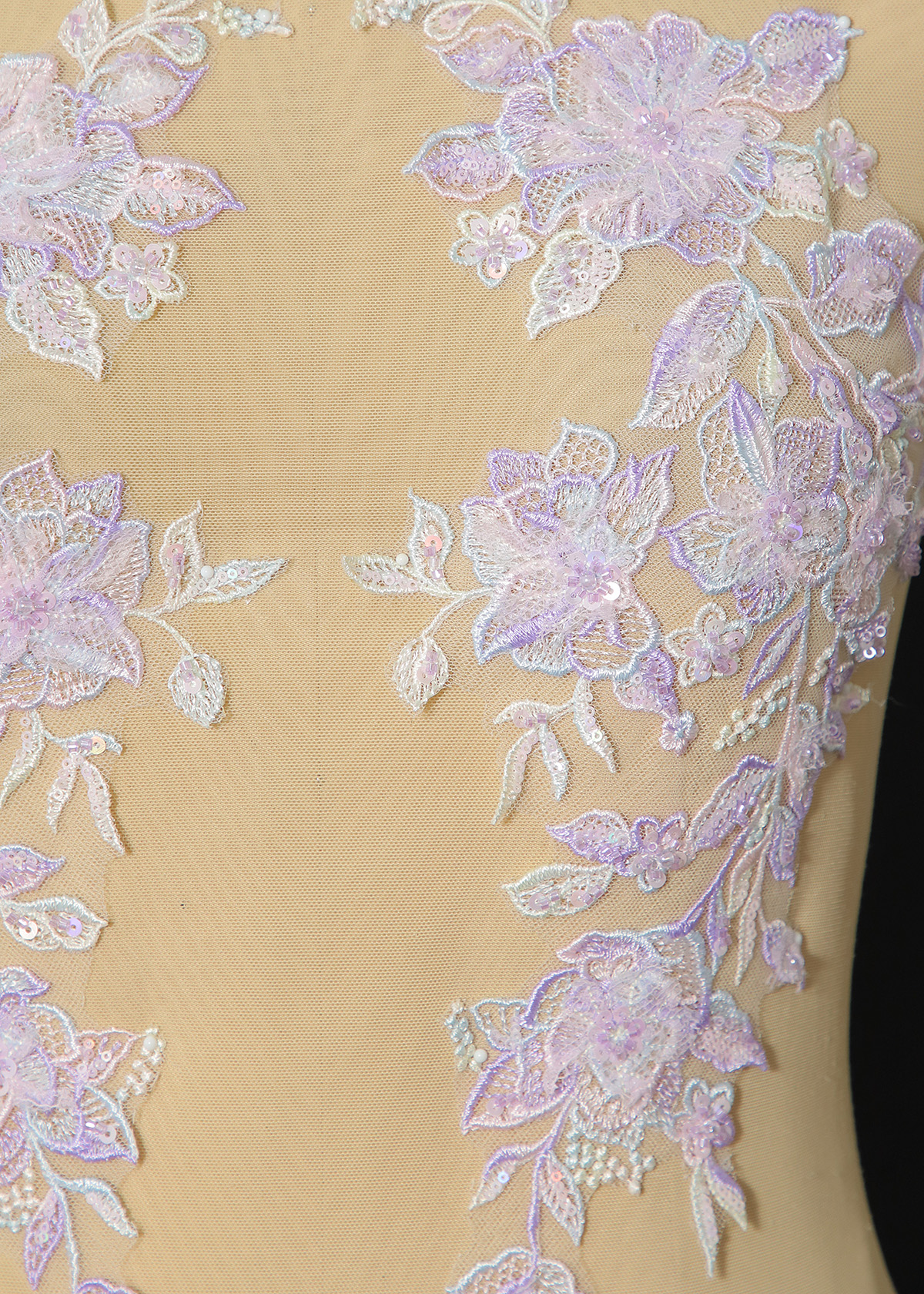Yanzi embroidery applique floral Laser beaded sequin lace (YZOH115)