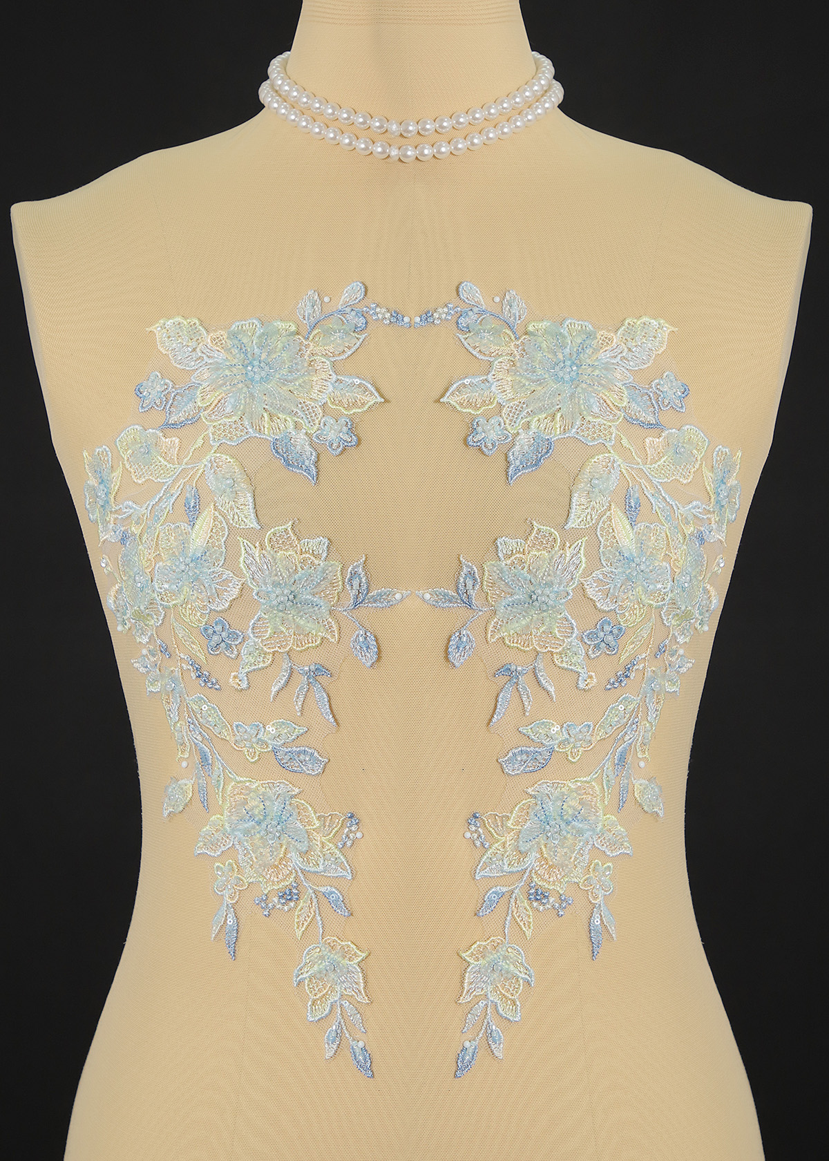 Yanzi embroidery applique floral Laser beaded sequin lace (YZOH115)