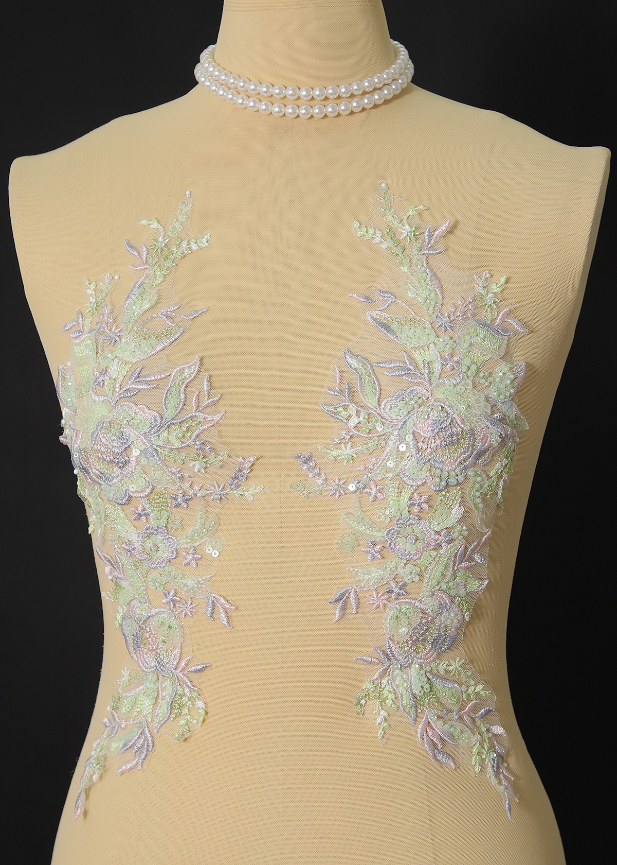 Yanzi embroidery applique floral Laser beaded sequin lace (YZOH113)