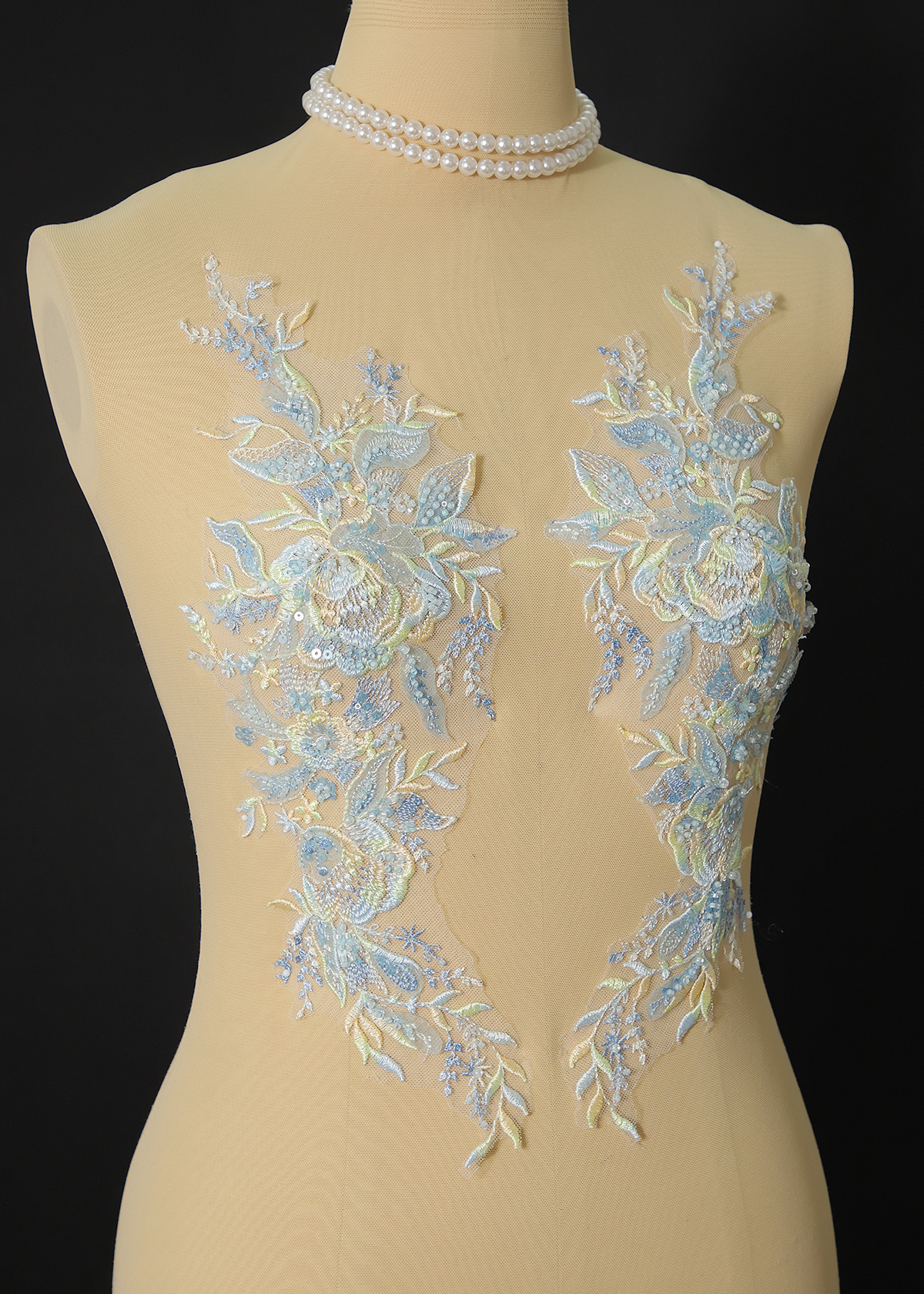 Yanzi embroidery applique floral Laser beaded sequin lace (YZOH113)