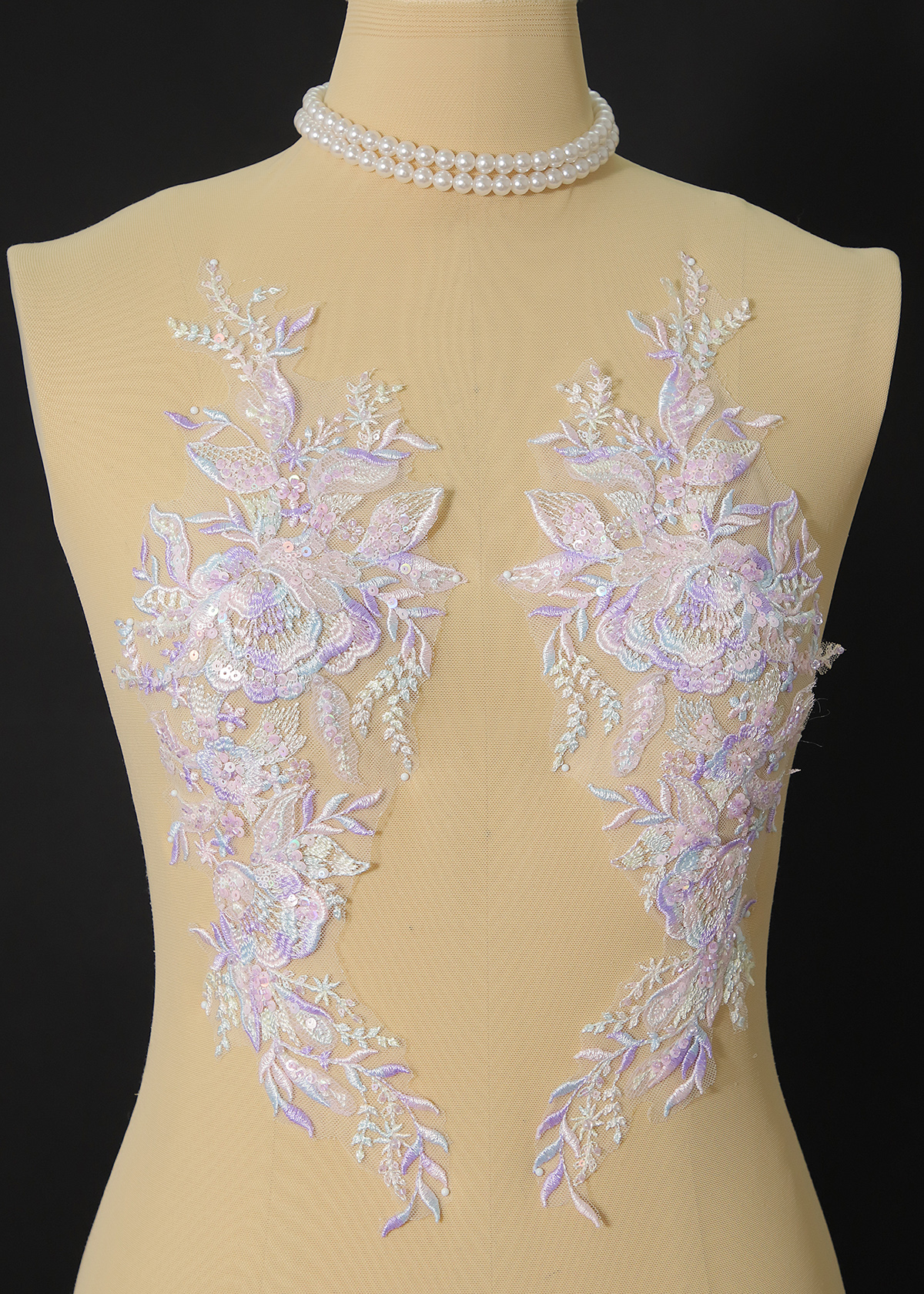 Yanzi embroidery applique floral Laser beaded sequin lace (YZOH113)