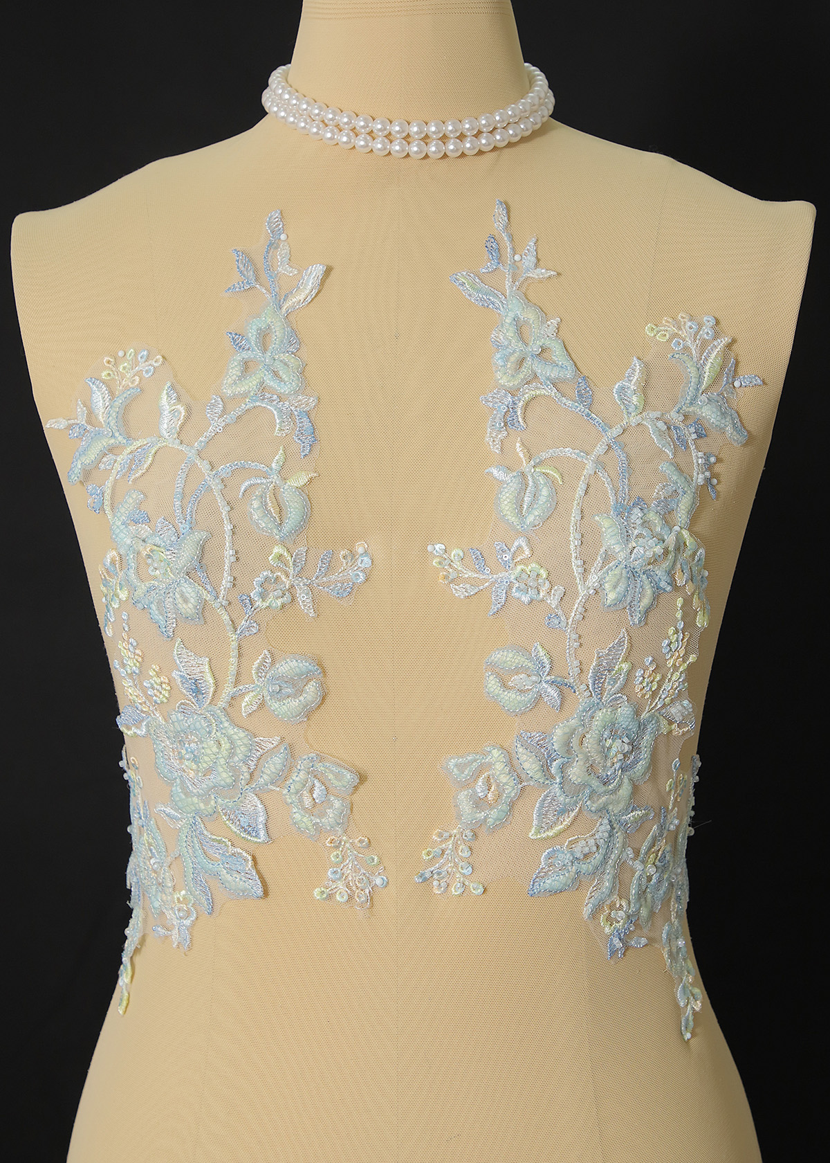 Yanzi embroidery applique floral Laser beaded sequin lace (YZOH116)
