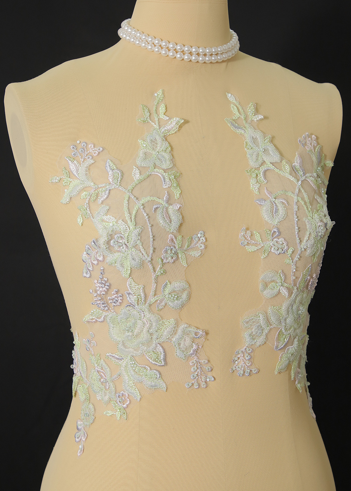 Yanzi embroidery applique floral Laser beaded sequin lace (YZOH116)