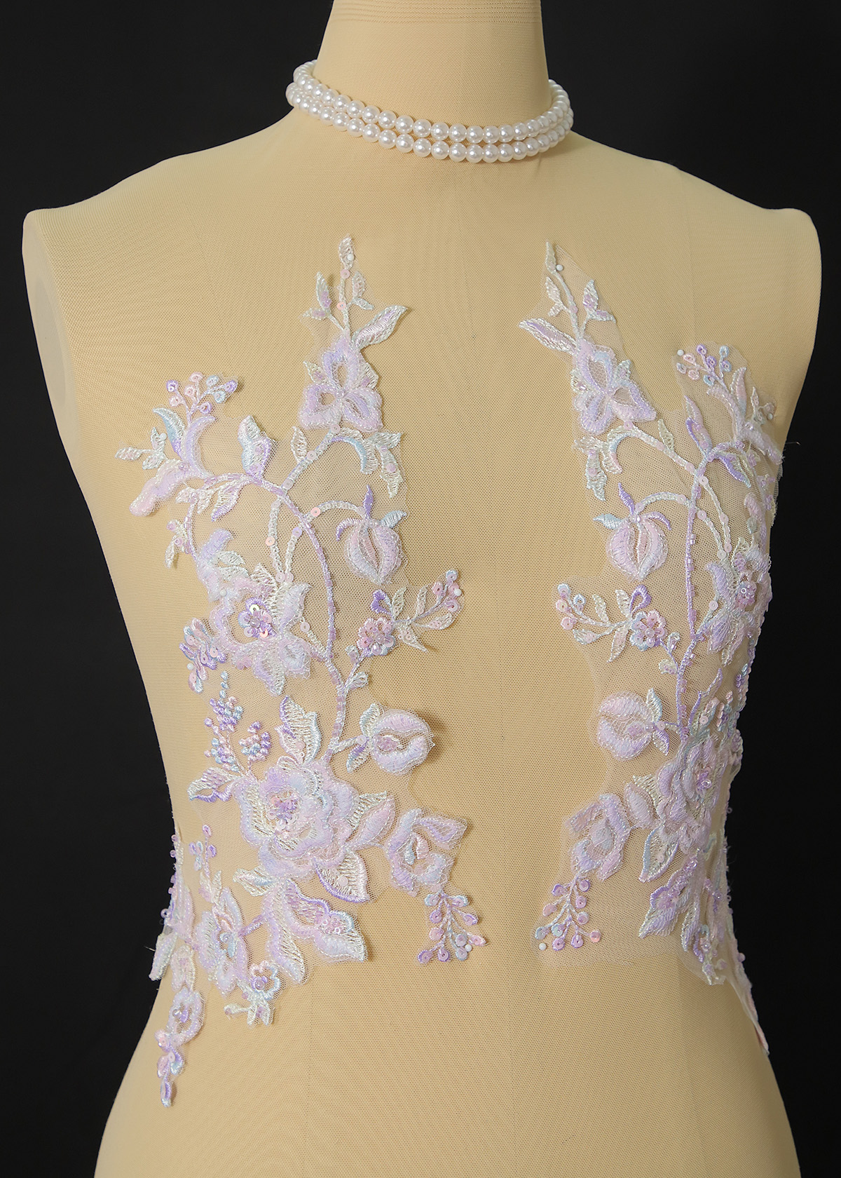 Yanzi embroidery applique floral Laser beaded sequin lace (YZOH116)