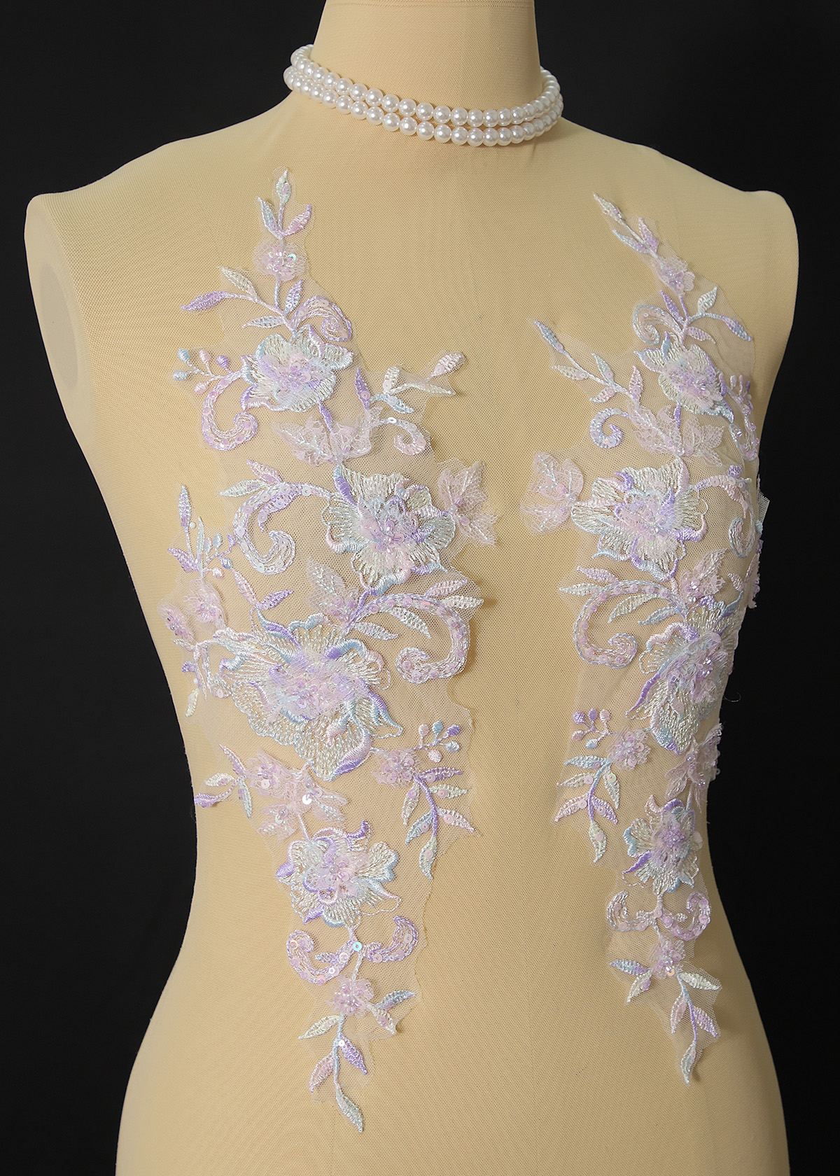 Yanzi embroidery applique floral Laser beaded sequin lace (YZOH107)