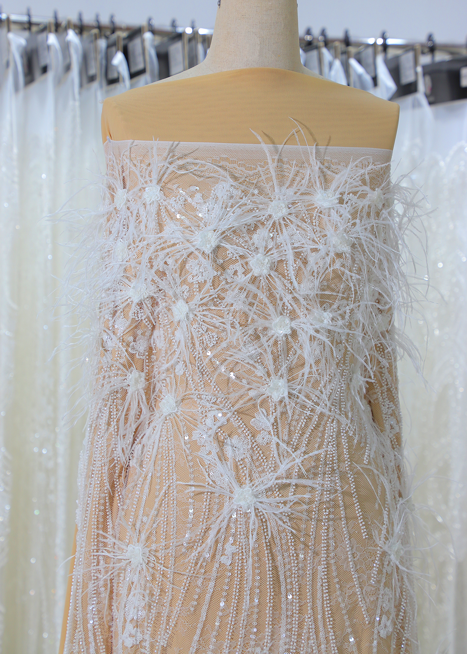 Yanzi 3D floral embroidered lace with beaded sequin  (YZ3DX020+YZ18210-1）