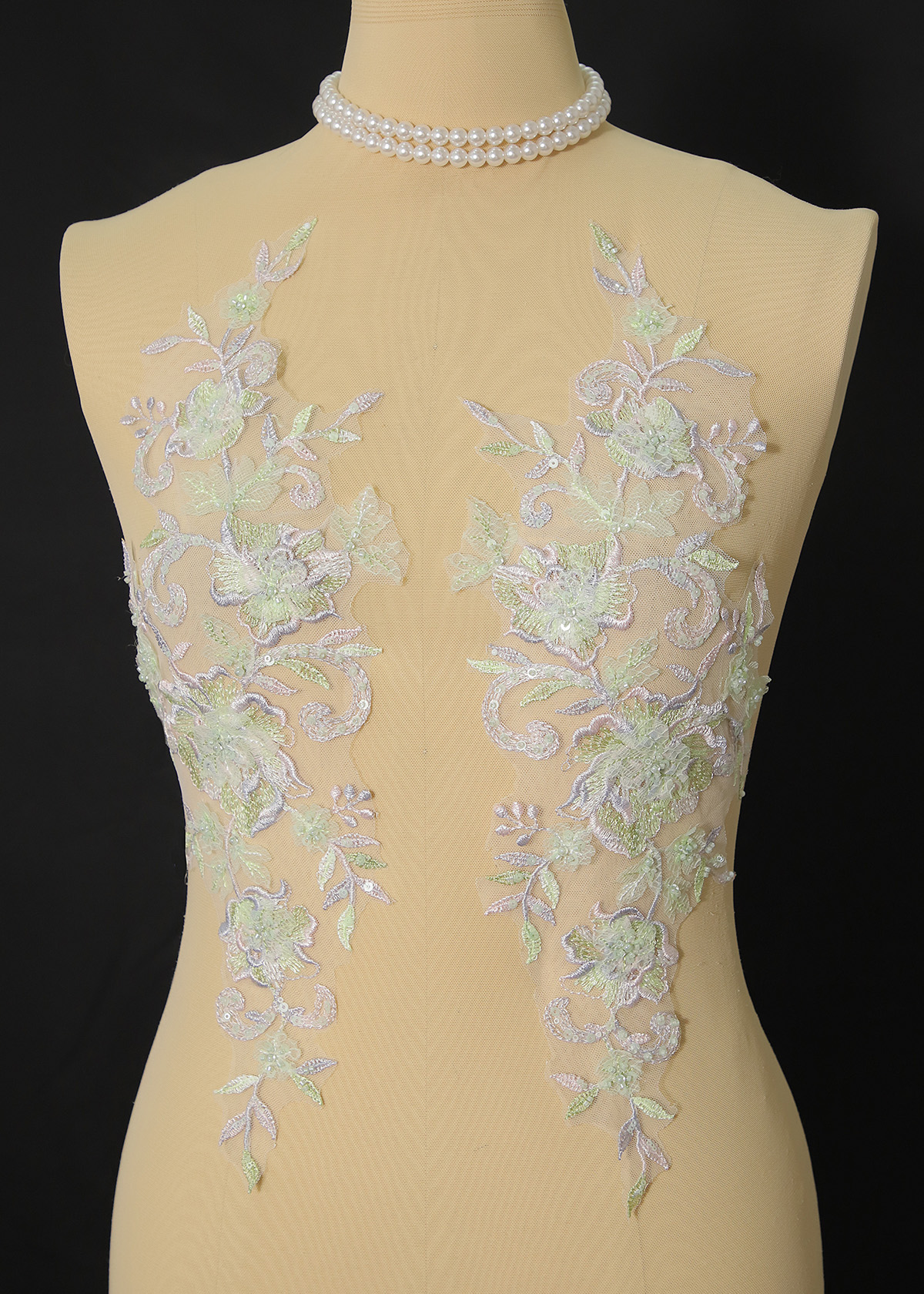 Yanzi embroidery applique floral Laser beaded sequin lace (YZOH107)