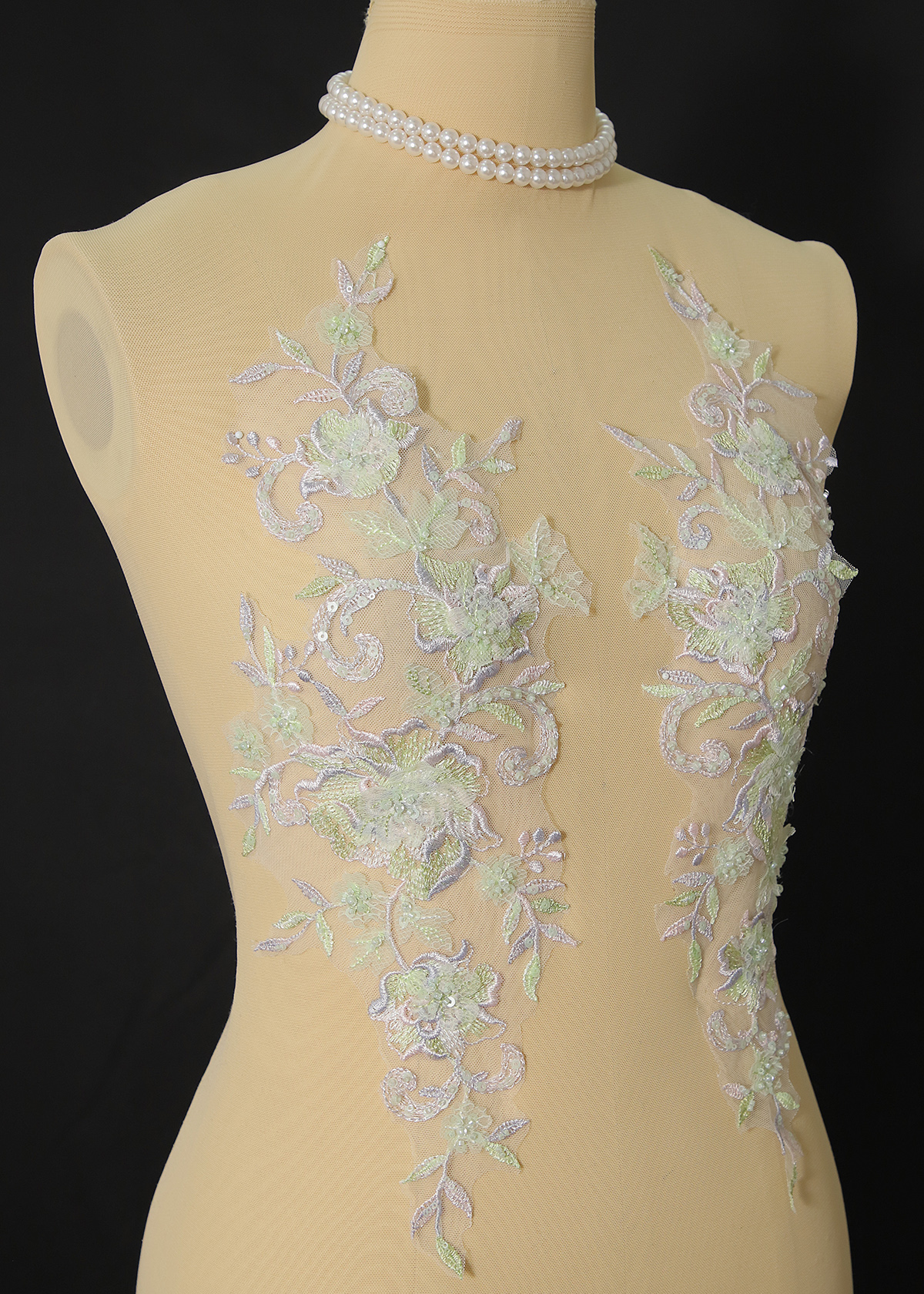 Yanzi embroidery applique floral Laser beaded sequin lace (YZOH107)