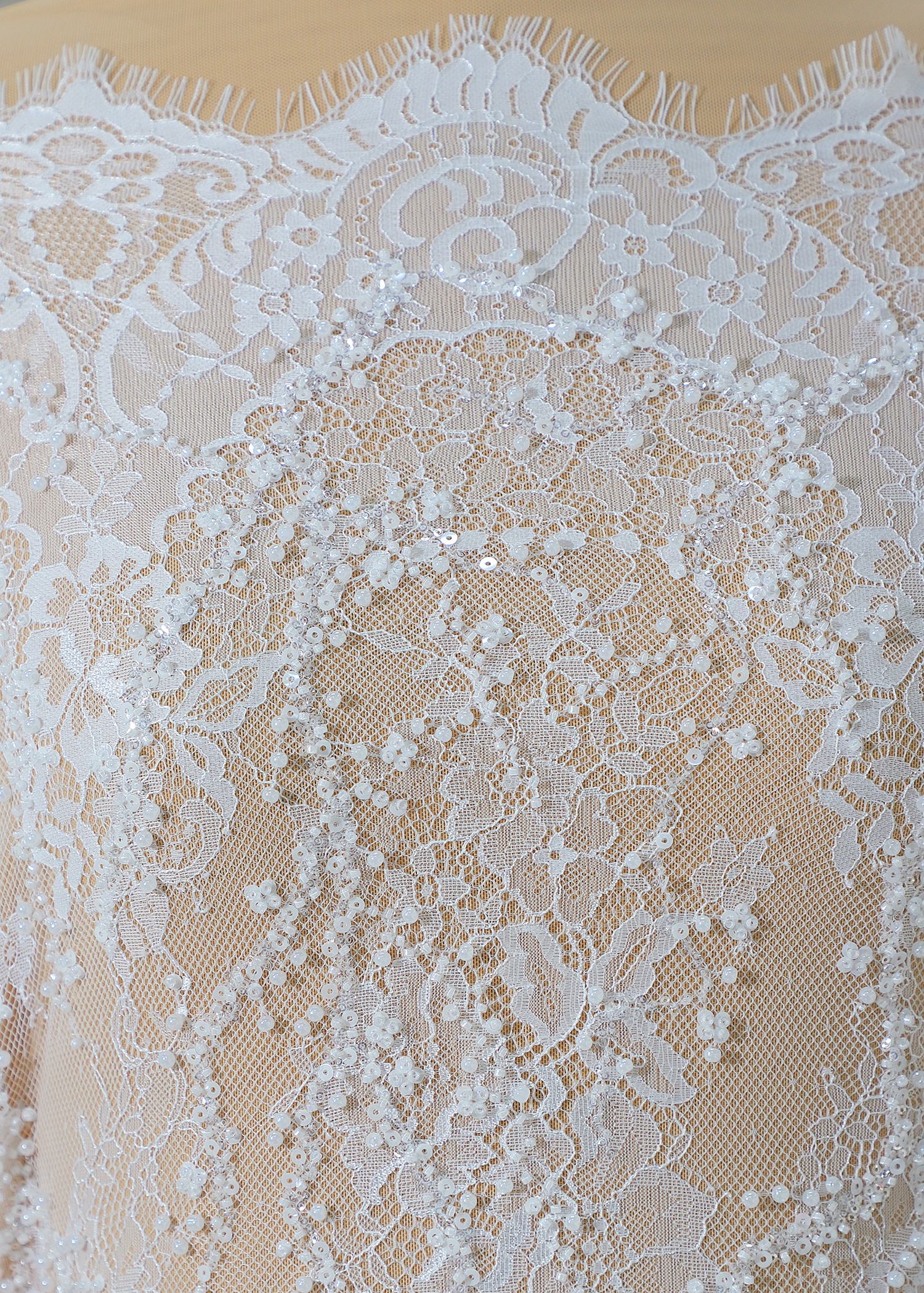 Yanzi eyelash lace with bead embroidery bridal wedding fabric luxury lace (YZZX905)