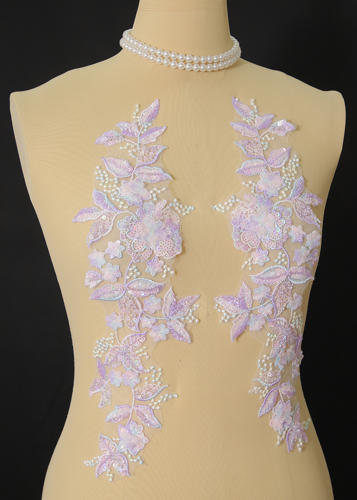 Yanzi embroidery applique floral Laser beaded sequin lace (YZOH112)