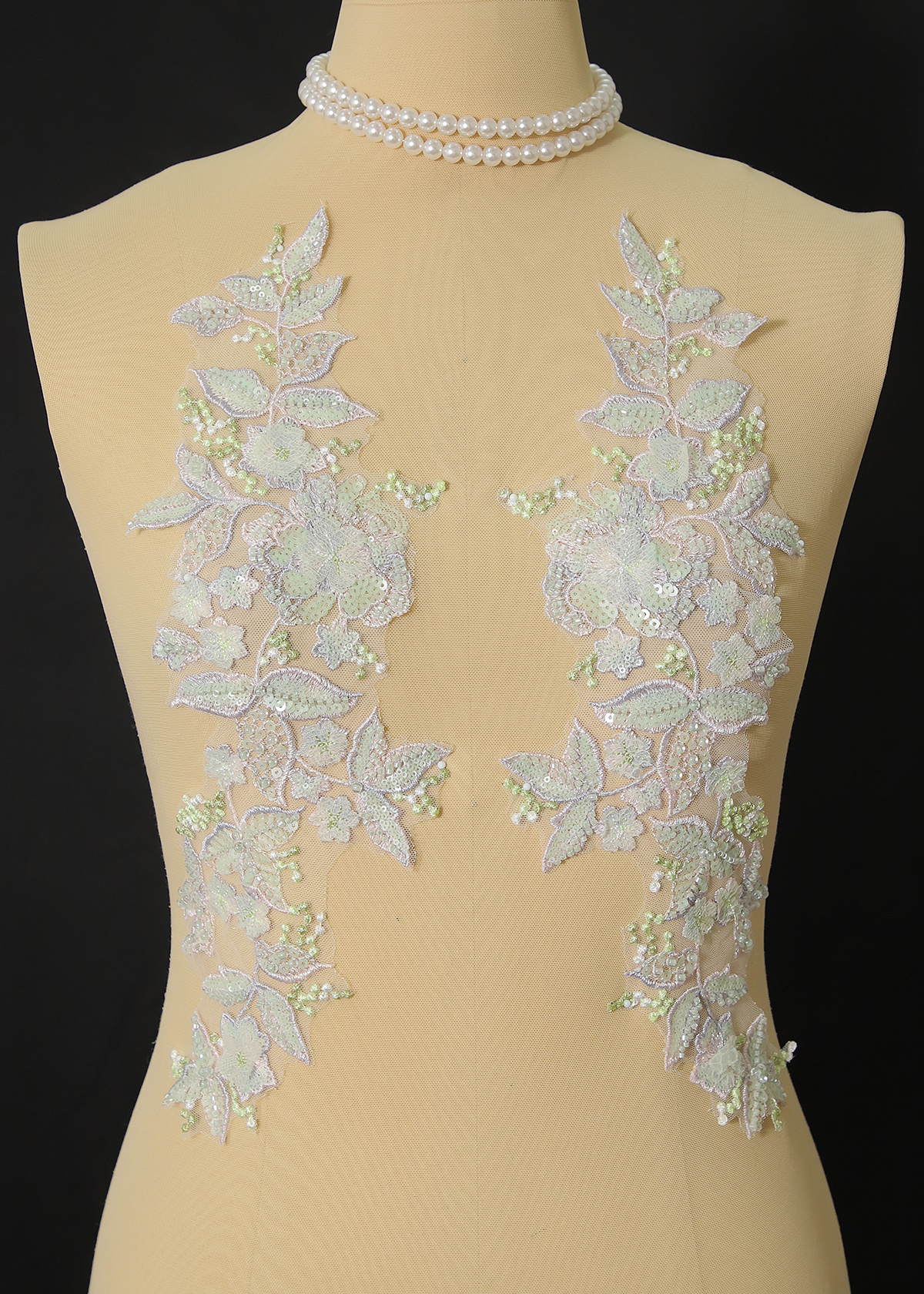 Yanzi embroidery applique floral Laser beaded sequin lace (YZOH112)