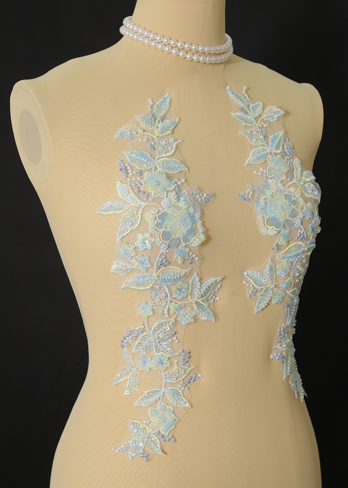 Yanzi embroidery applique floral Laser beaded sequin lace (YZOH112)