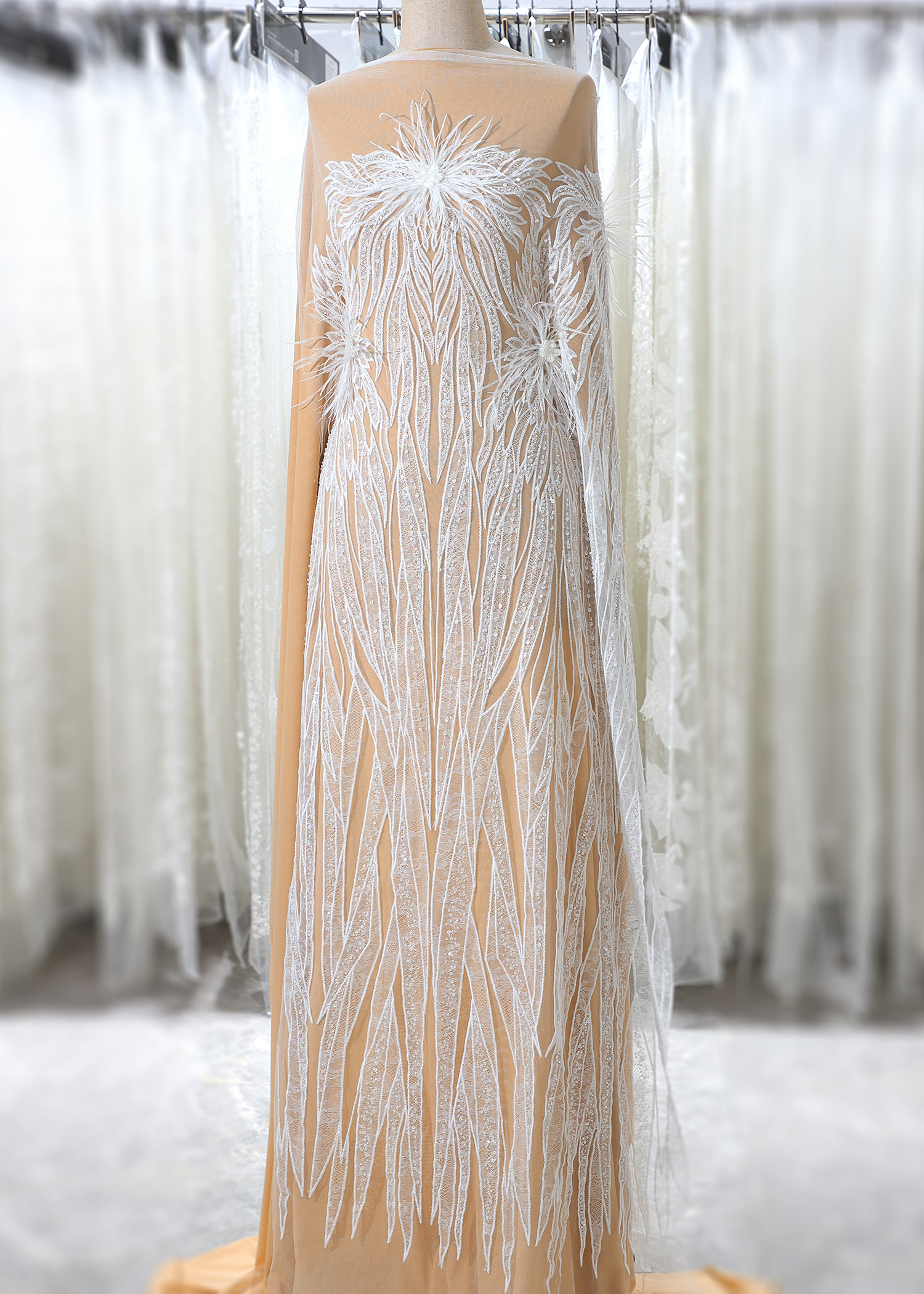 Yanzi 3D floral embroidered lace with beaded sequin  (YZ3DX021）