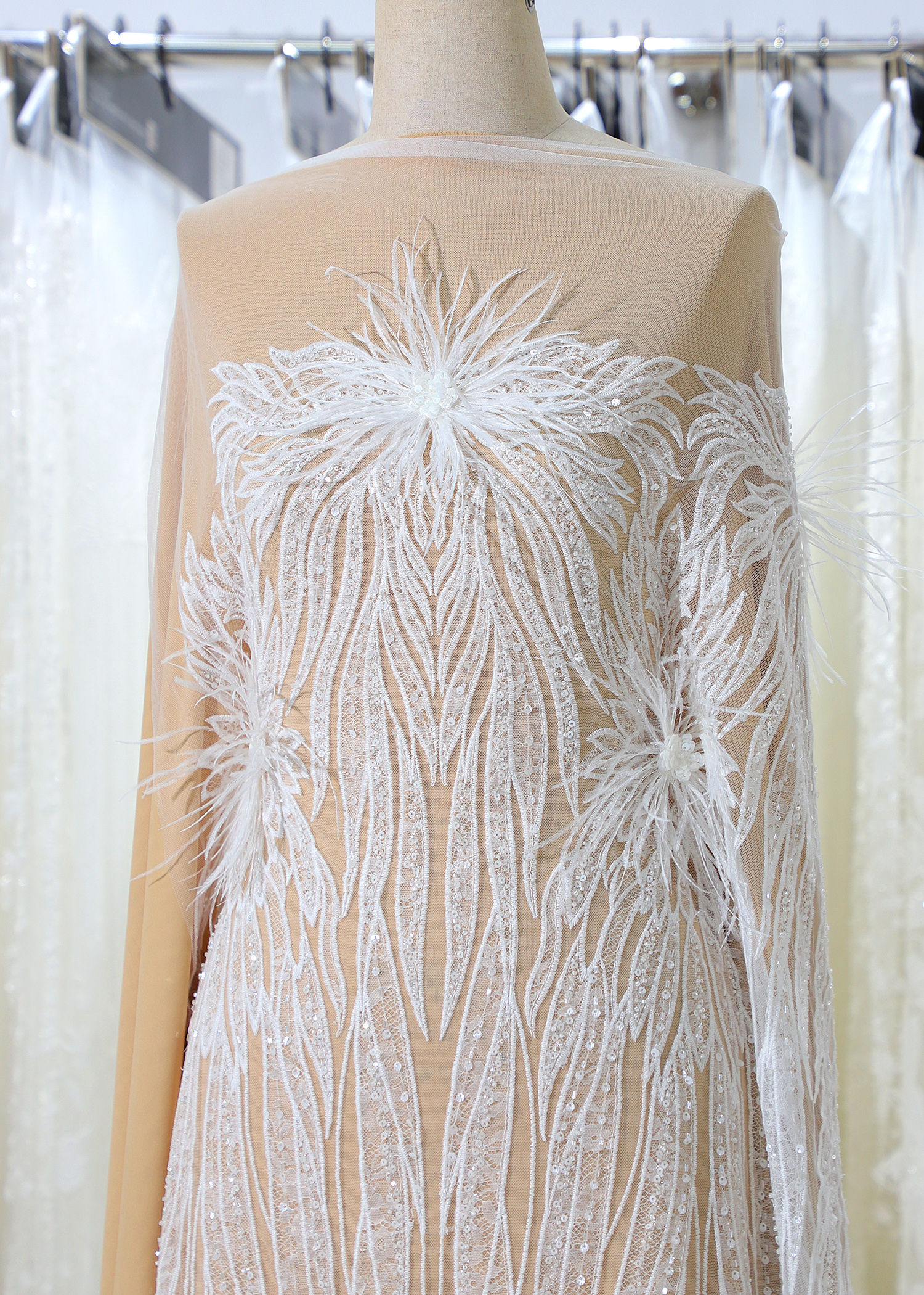 Yanzi 3D floral embroidered lace with beaded sequin  (YZ3DX021）