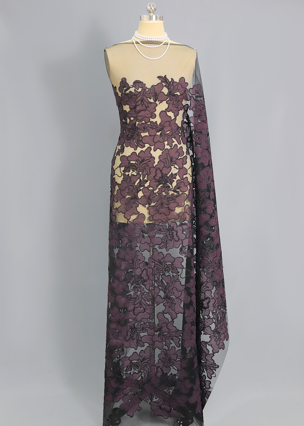 Yanzi colorful beaded lace dress fabric (YZZX263-1）