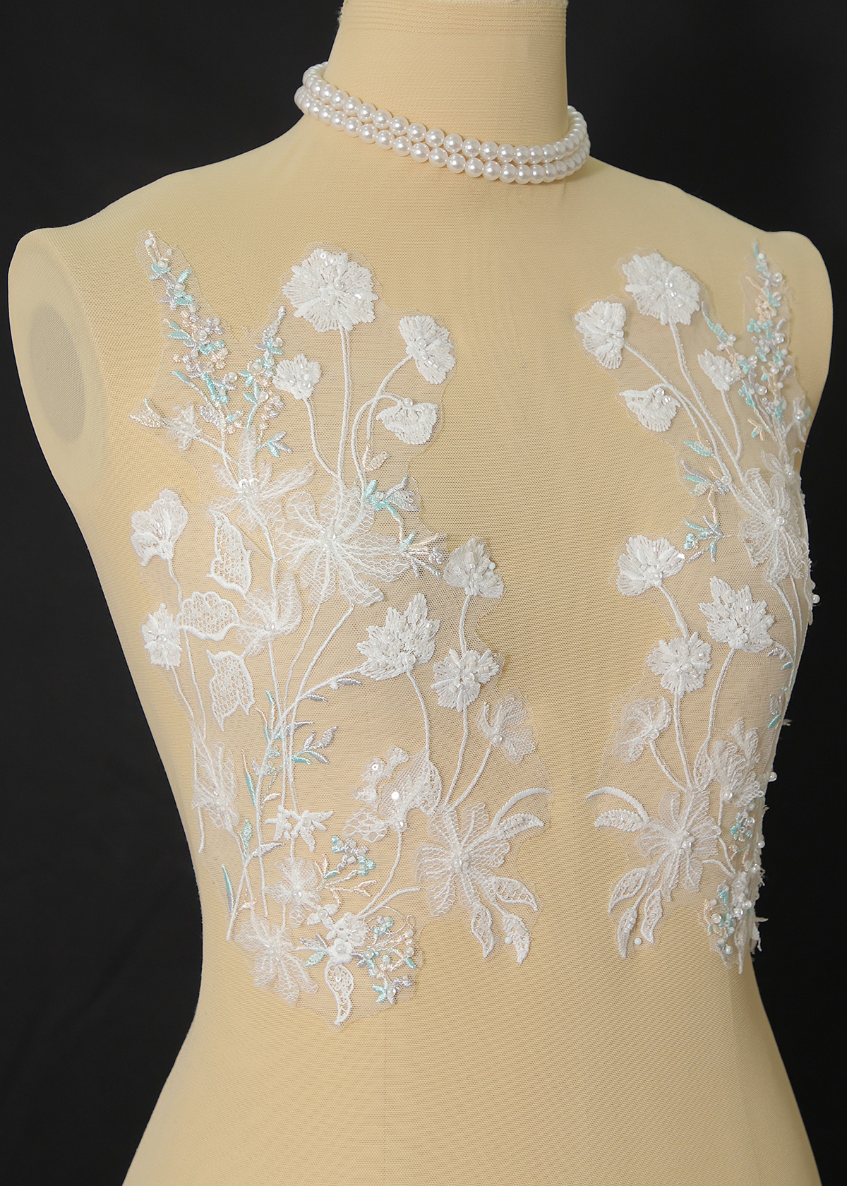 Yanzi embroidery applique floral Laser beaded sequin lace (YZOH121)